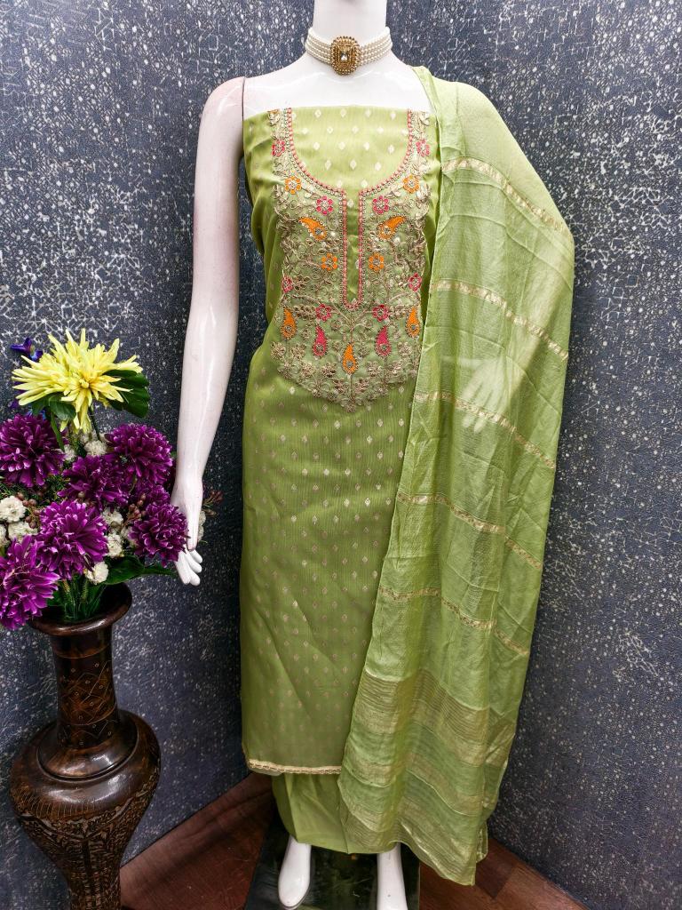 Green Shimmer Jacquard Embroidered Salwar