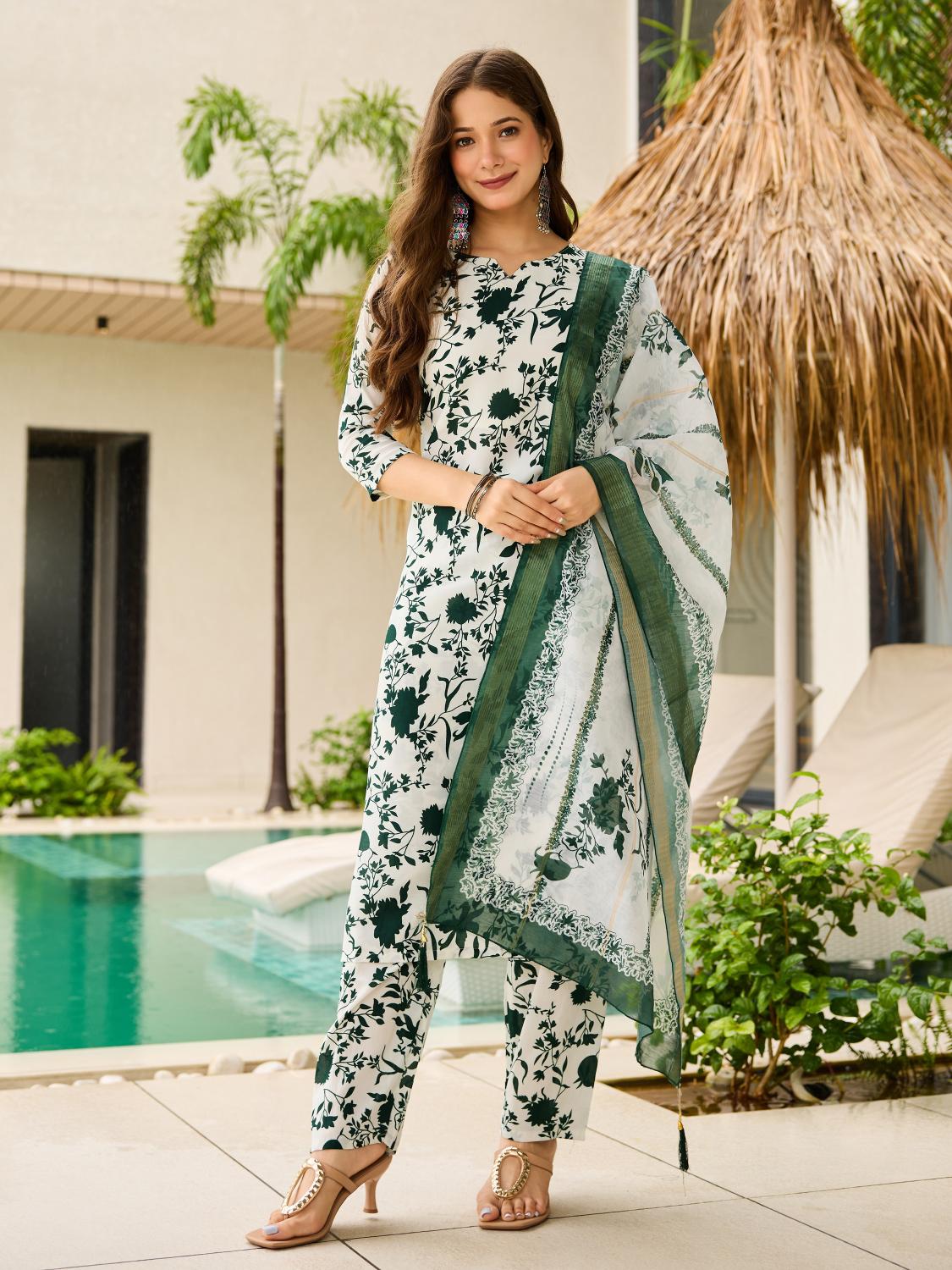 Green Silk Blend Salwar Suit