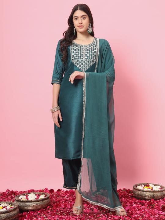 Green Silk Blend Salwar Suit