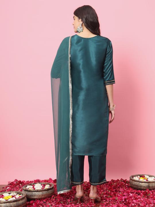 Green Silk Blend Salwar Suit — alternate view