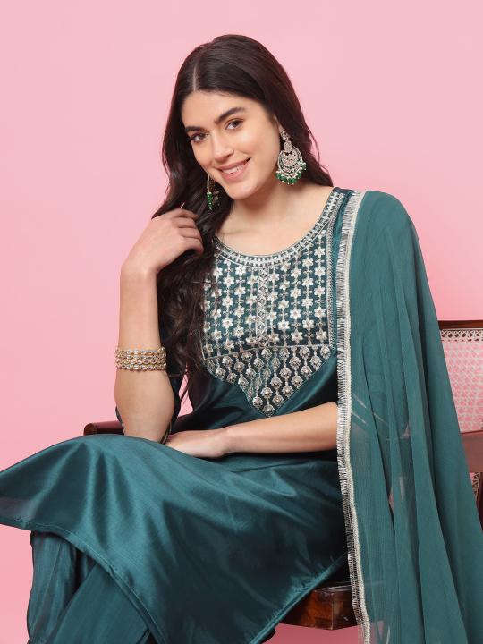 Green Silk Blend Salwar Suit