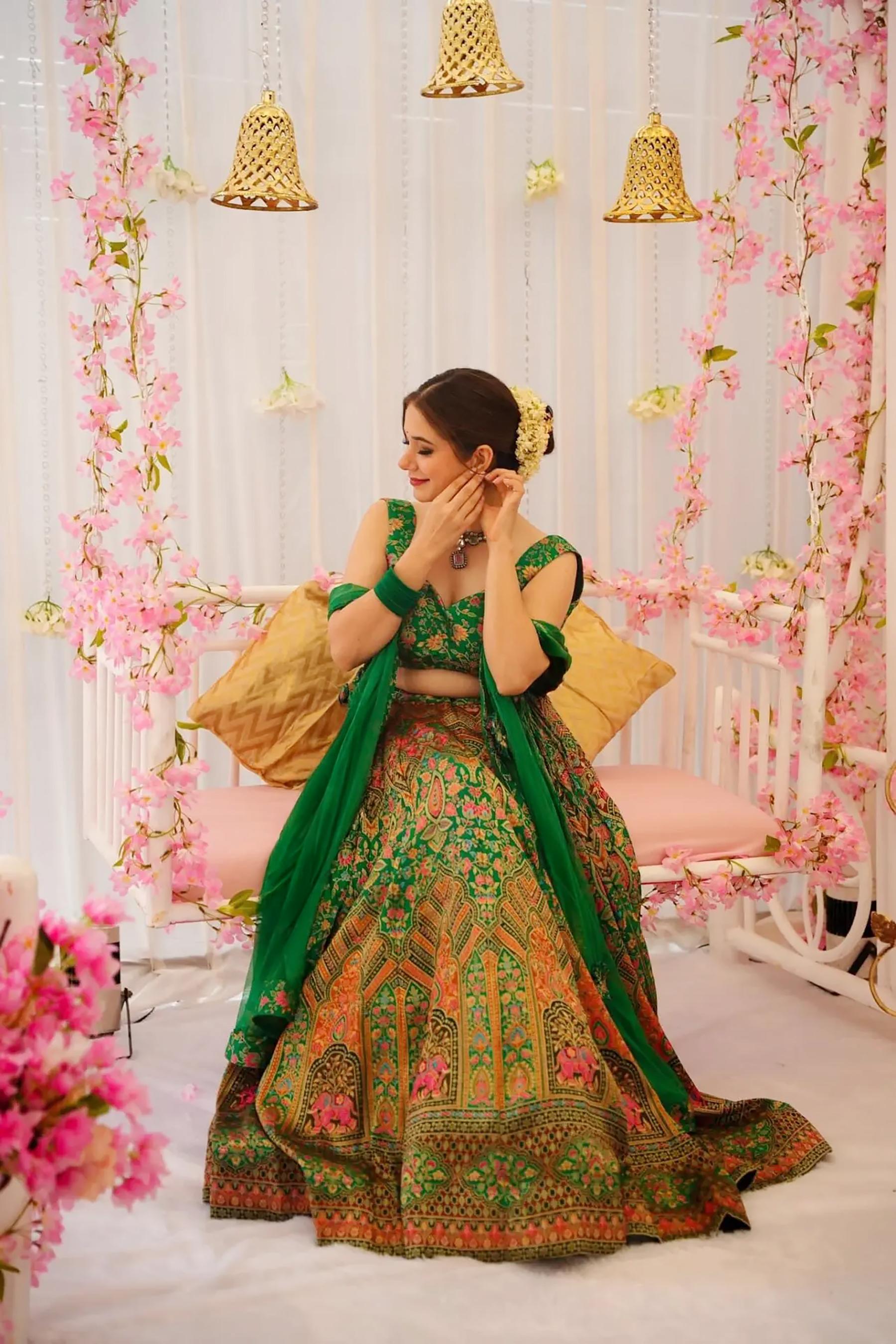 Green Silk Crop Top Lehenga — alternate view
