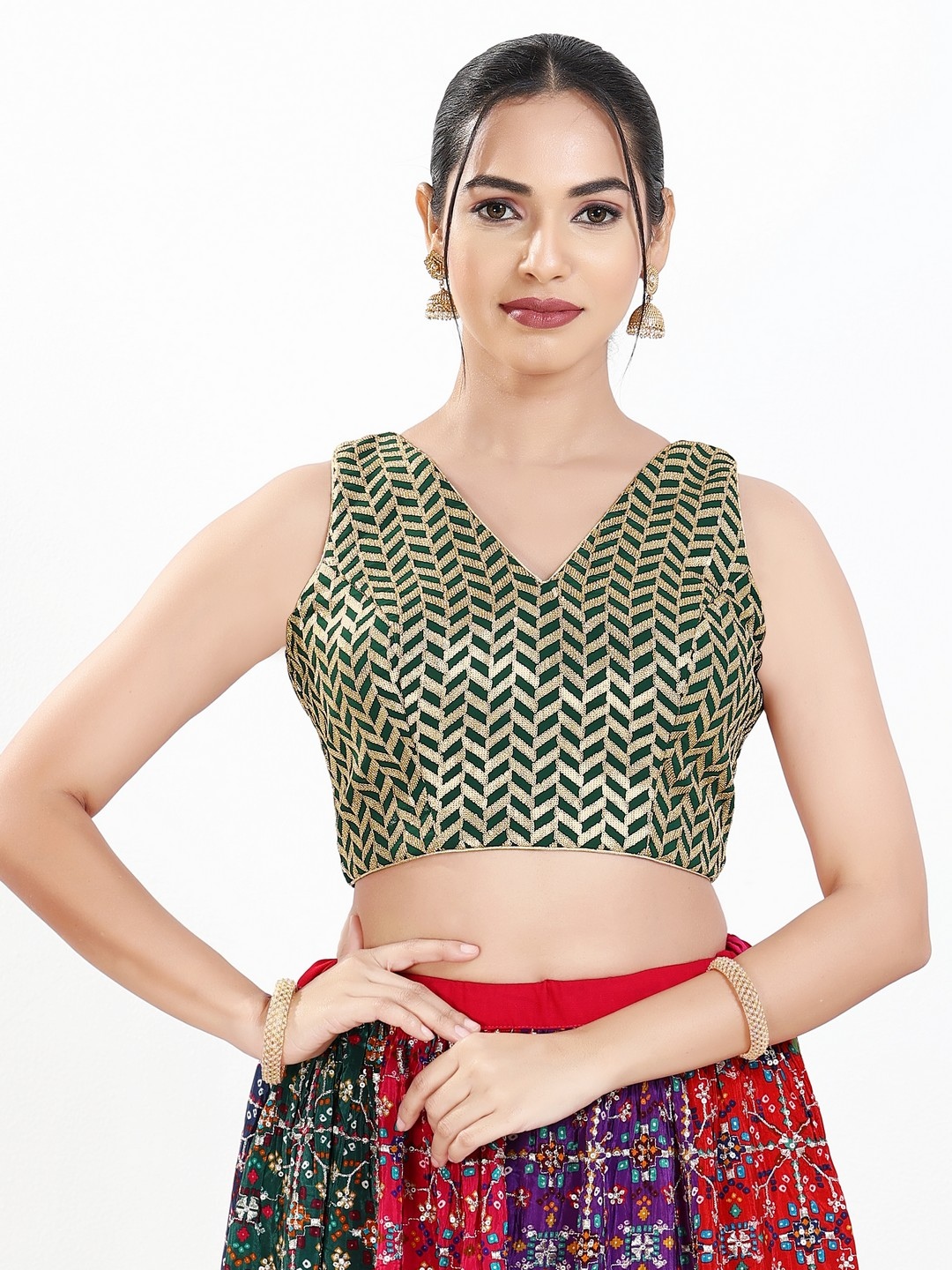 Green Silk Geometric Zari Woven Blouse