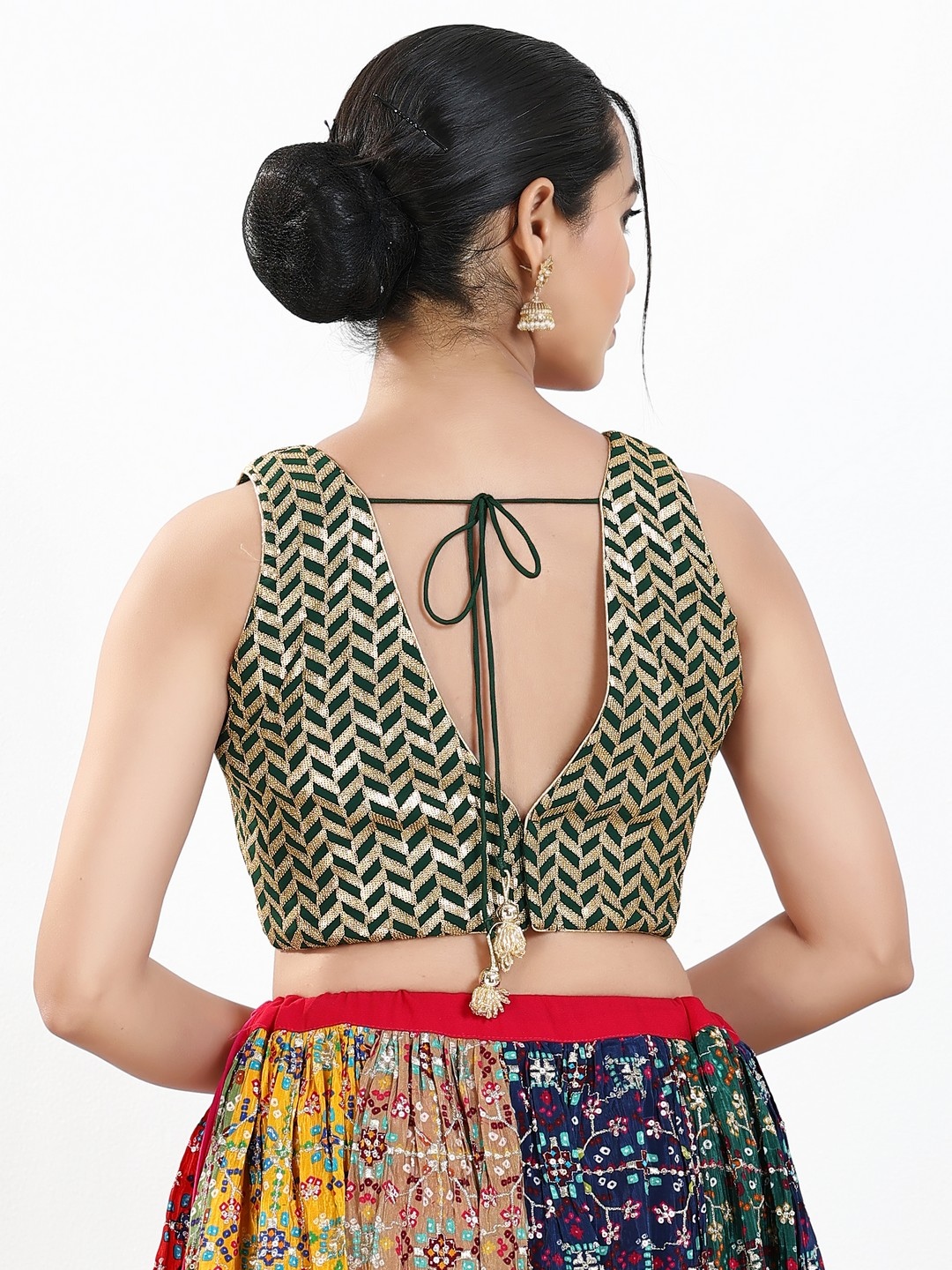 Green Silk Geometric Zari Woven Blouse — alternate view