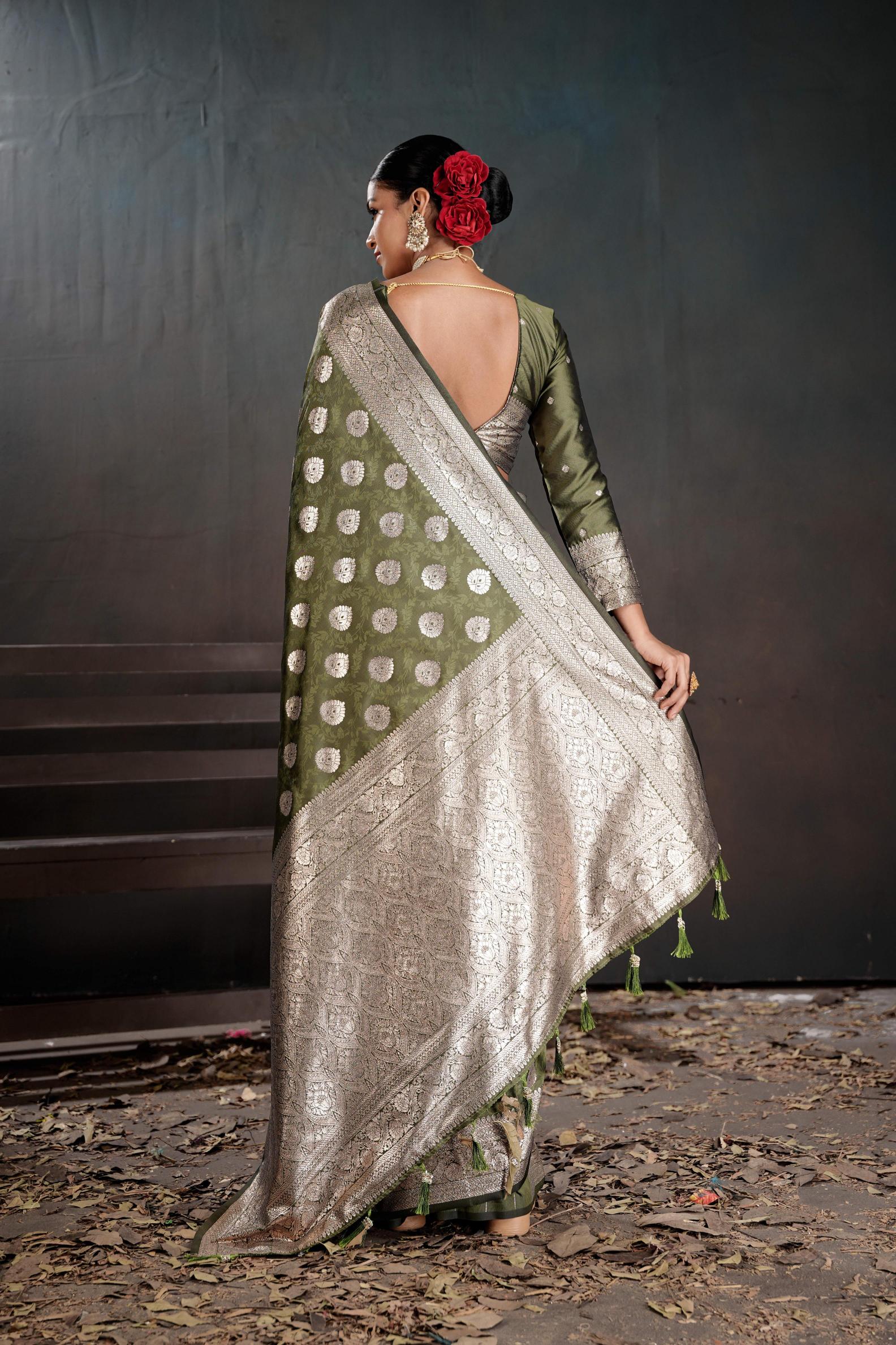 Green Silk Jacquard work Saree — alternate view