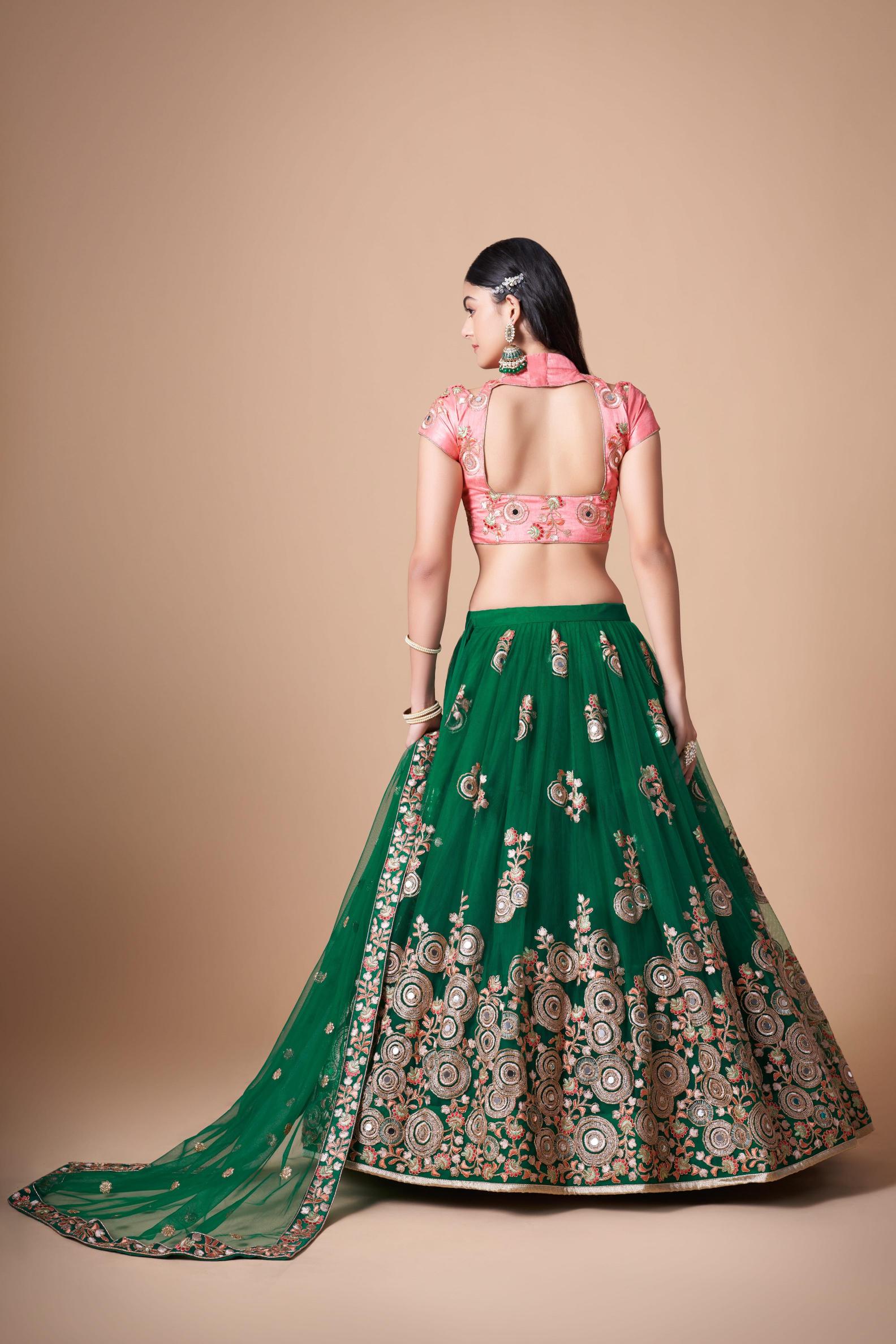 Green Soft Net Lehenga Choli — alternate view