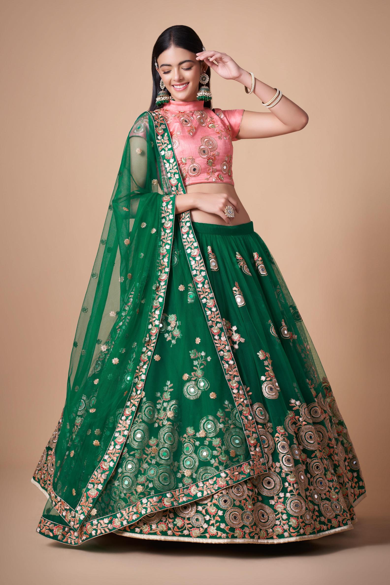 Green Soft Net Lehenga Choli