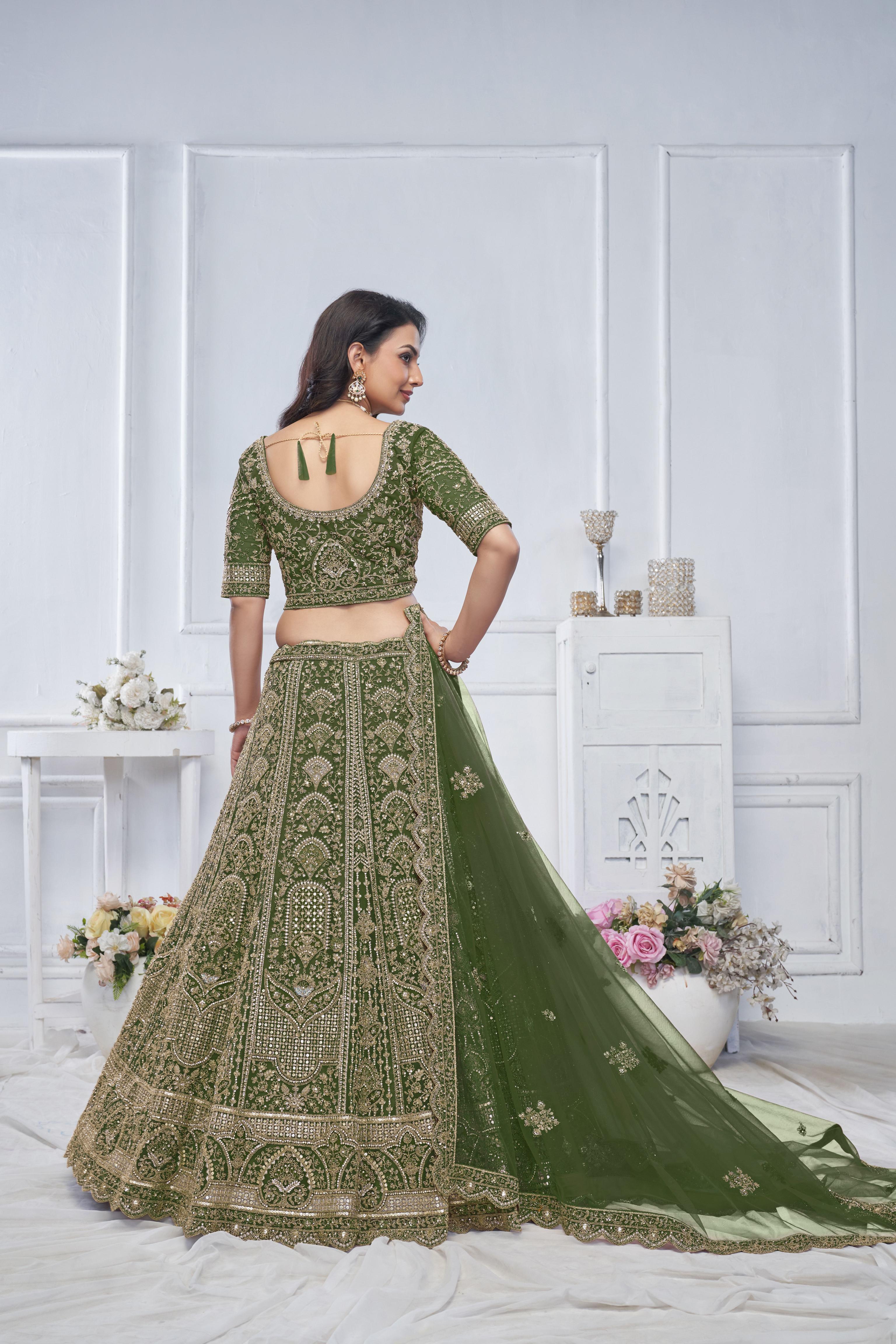Green Soft Net Wedding Lehenga — alternate view