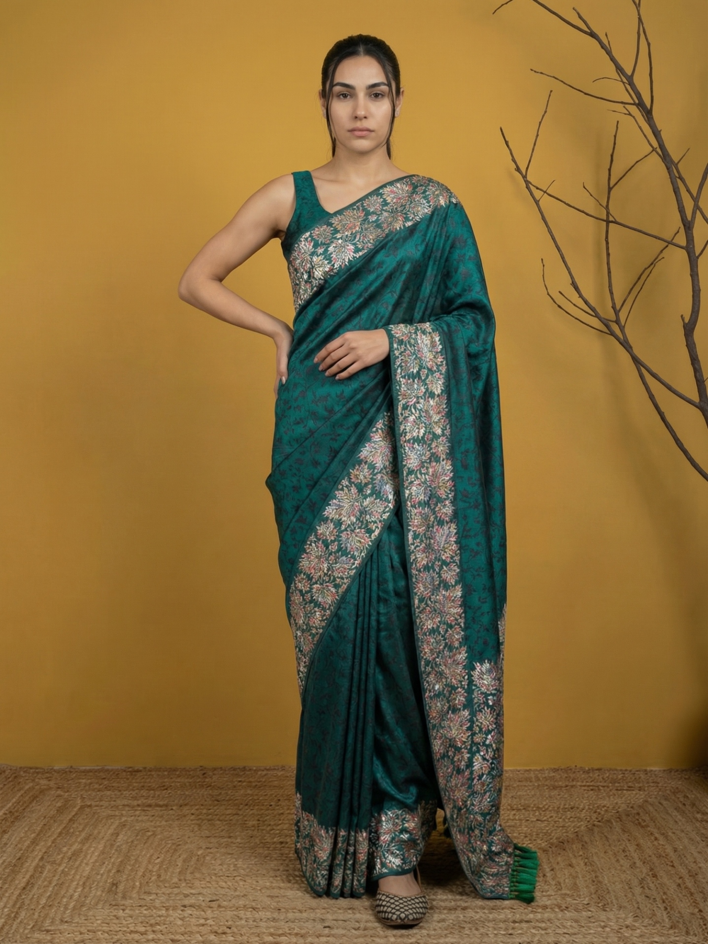 Green Soft Silk Contemporary Printed Woven Saree