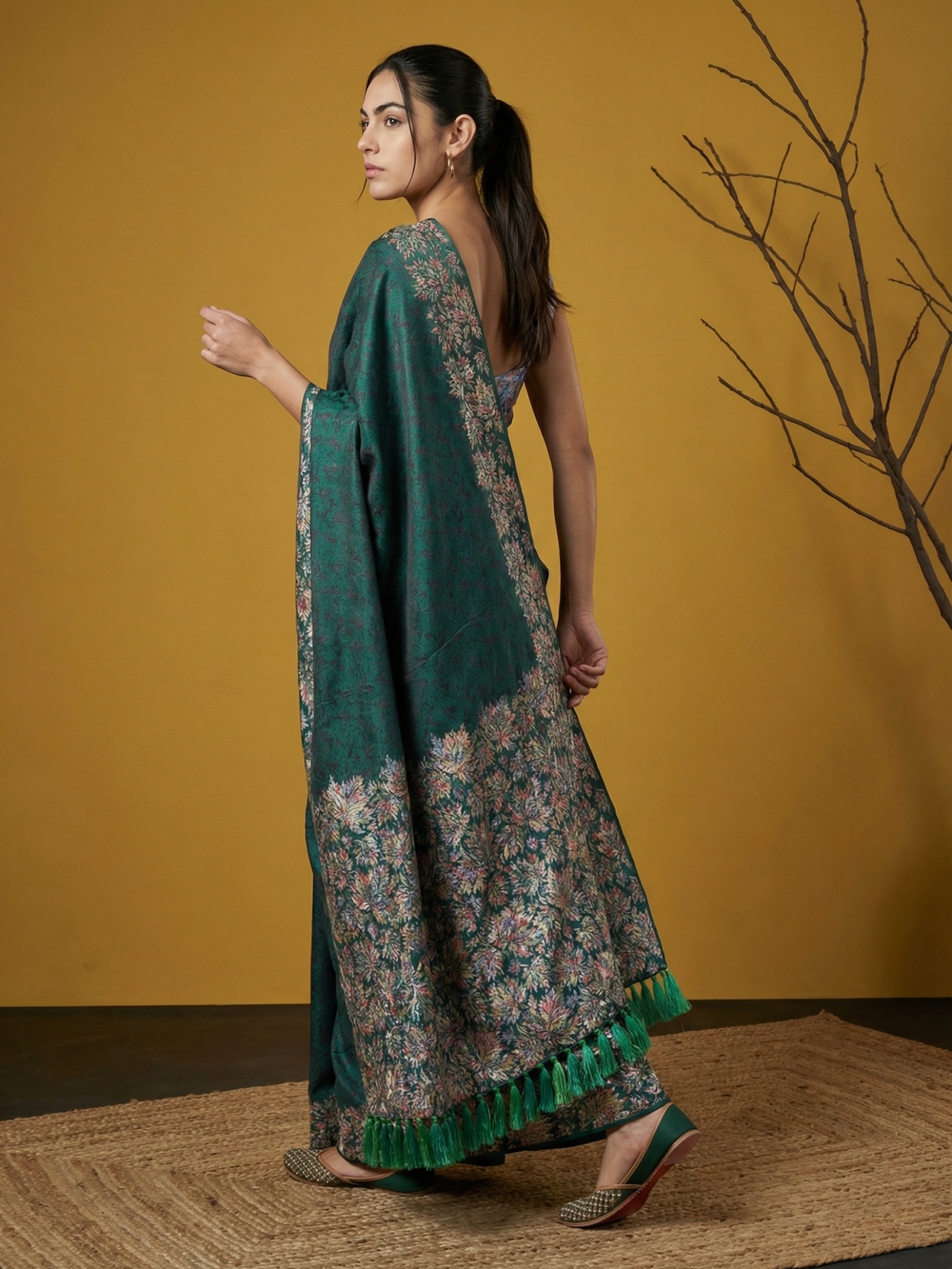 Green Soft Silk Contemporary Printed Woven Saree — alternate view