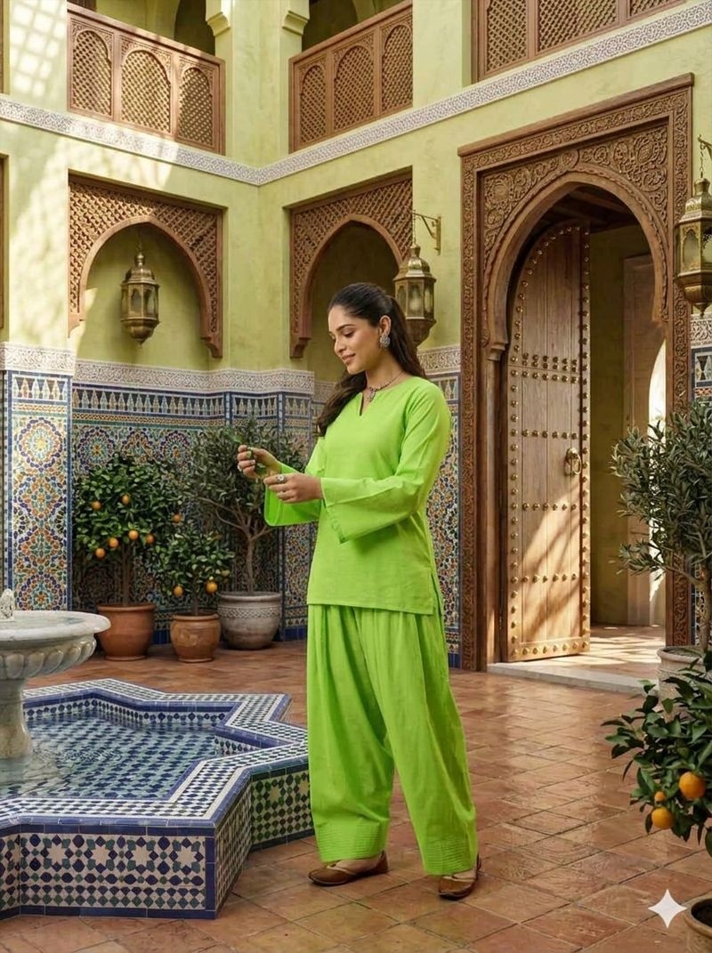 Green Solid Designer Cotton Straight Co-Ord Set