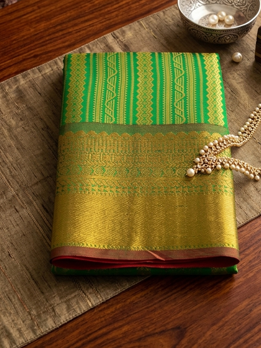 Green Striped Zari Work Kanjivaram Silk Saree