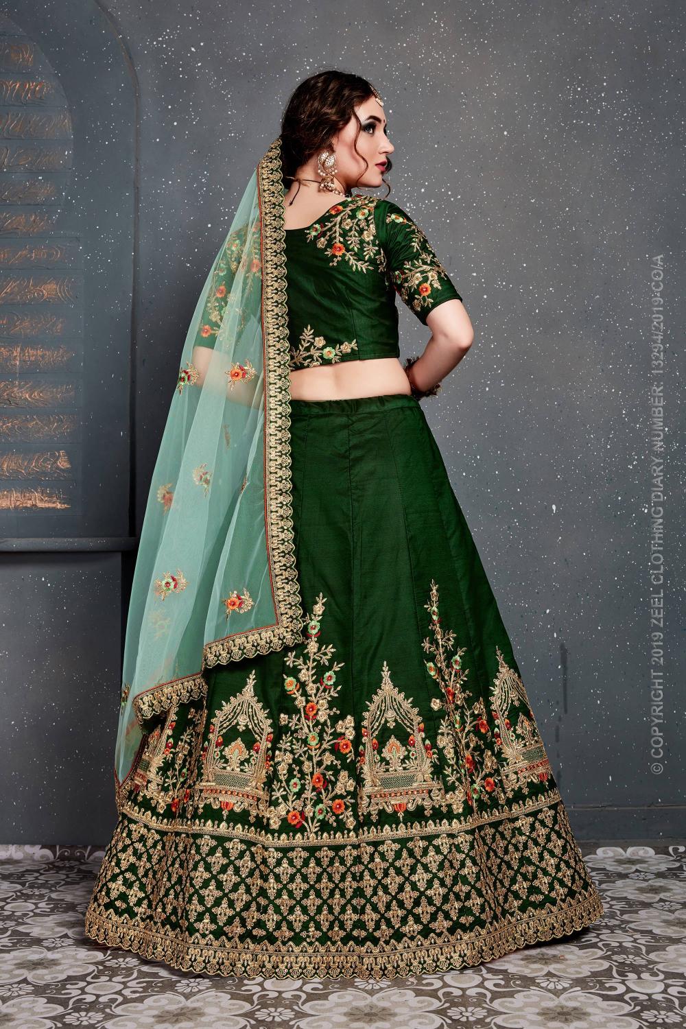 Green Taffeta Satin Silk Lehenga Choli — alternate view