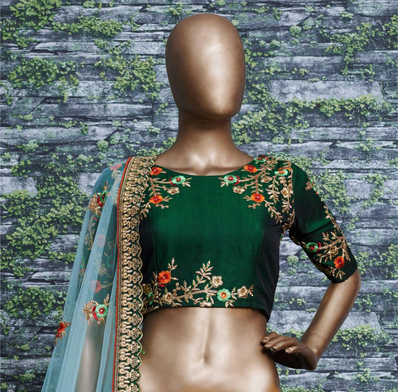 Green Taffeta Satin Silk Lehenga Choli