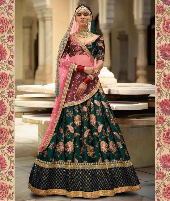Green Taffeta Silk Embroidered Lehenga — alternate view