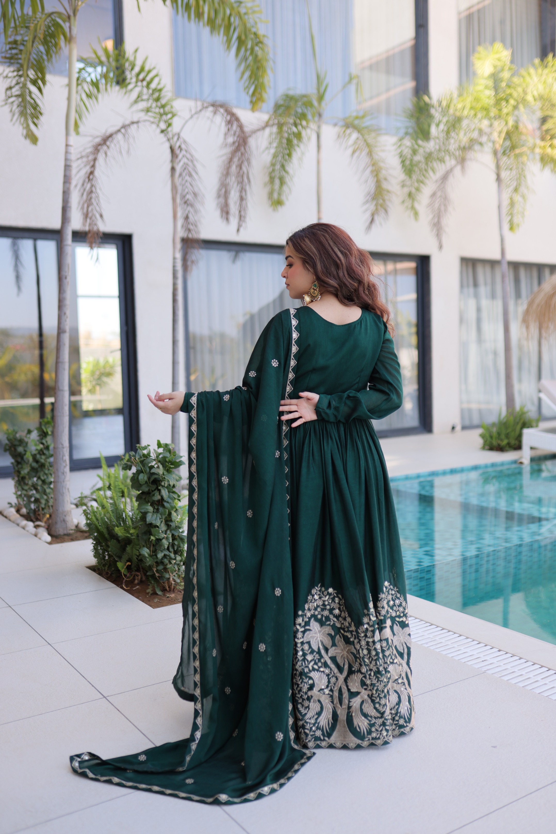 Green Thread Sequins Embroidered Rangoli Crush Party Gown Set — alternate view