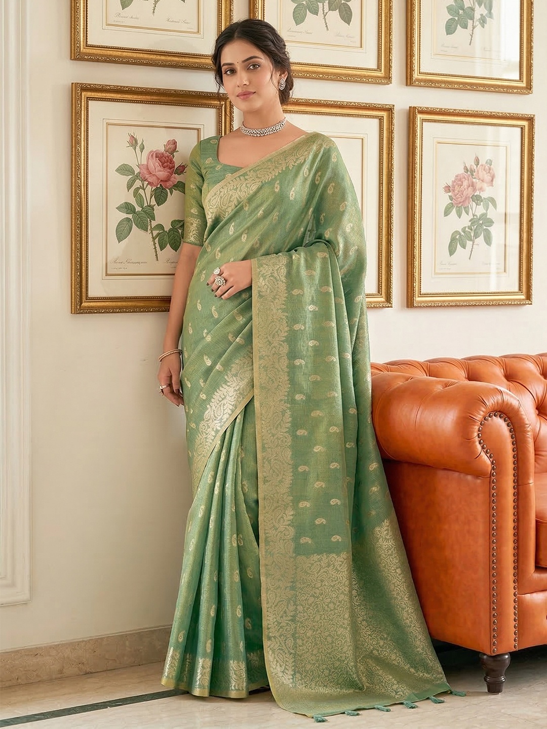 Green Tissue Silk Woven Designer Saree