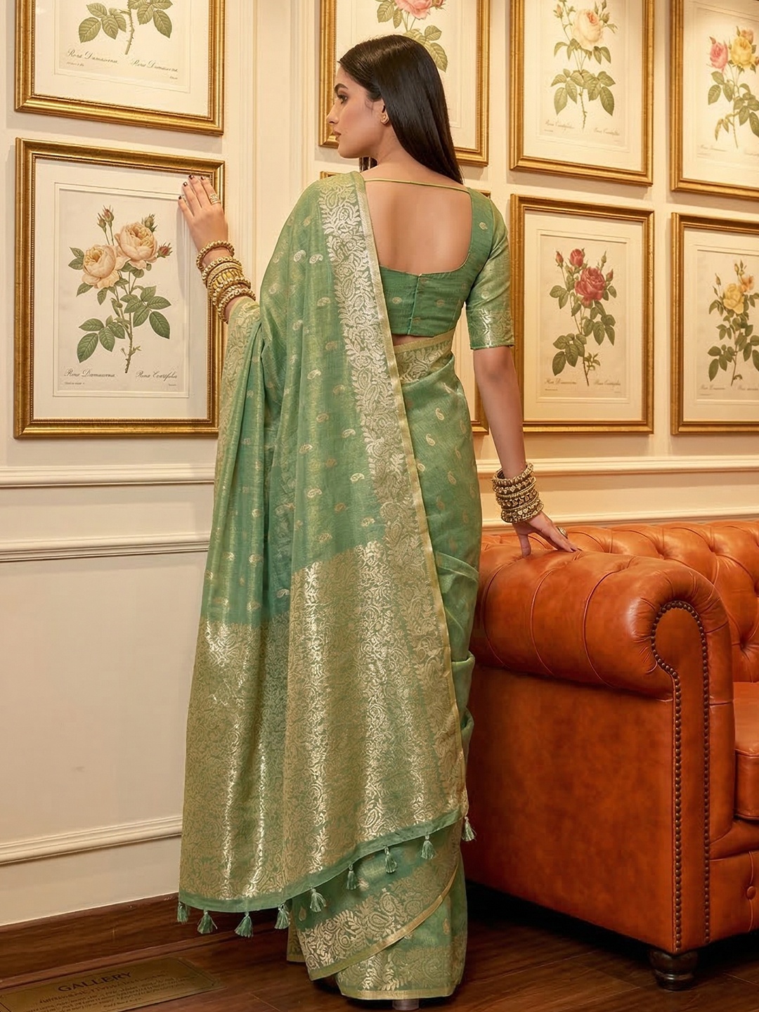 Green Tissue Silk Woven Designer Saree