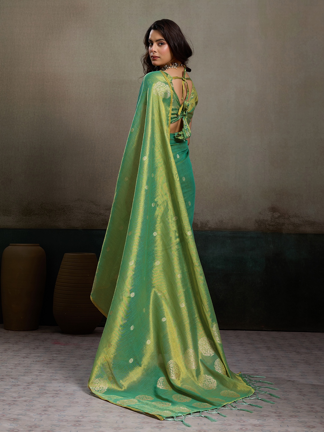 Green Tissue Silk Woven Designer Saree — alternate view