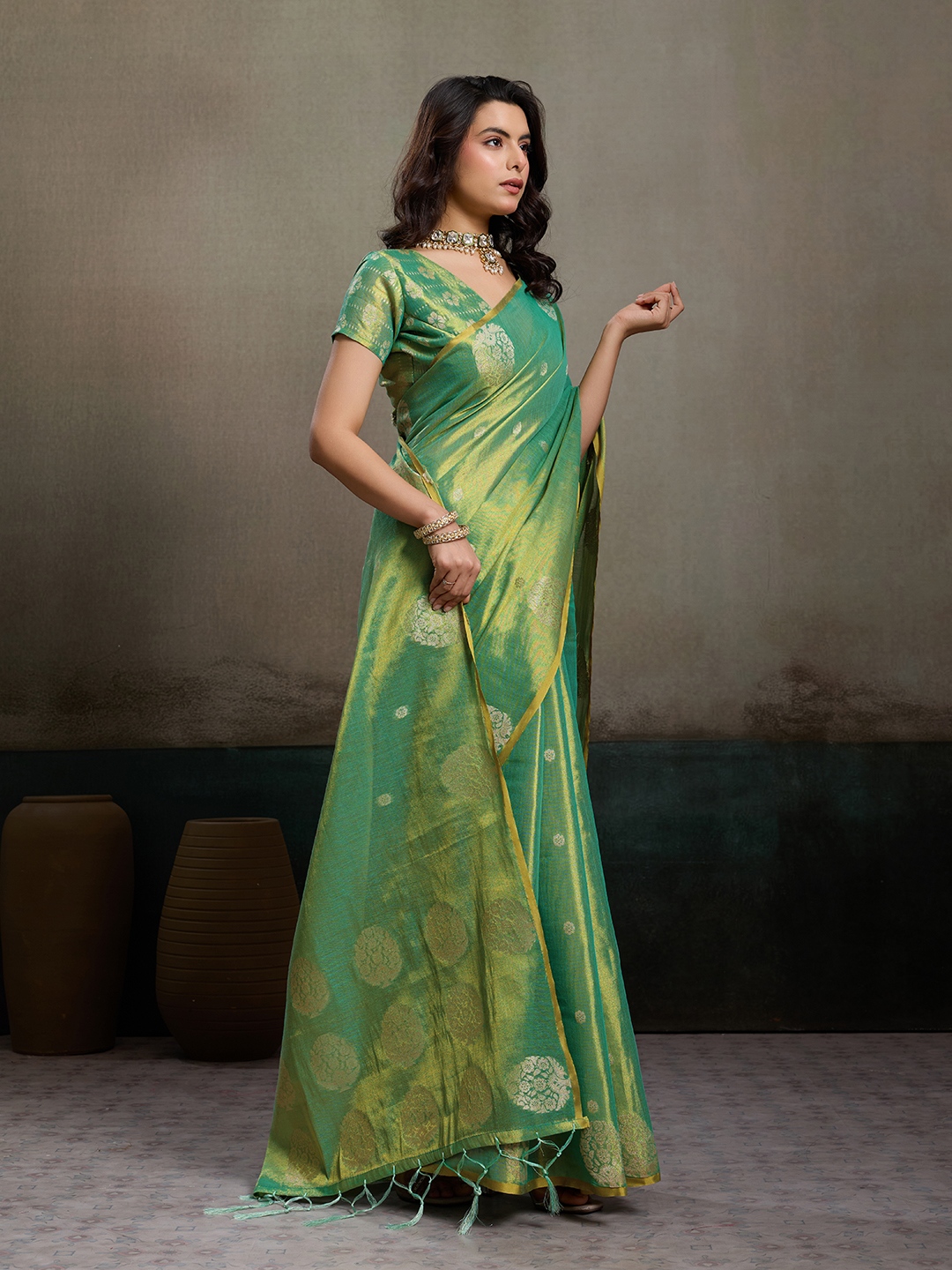 Green Tissue Silk Woven Designer Saree