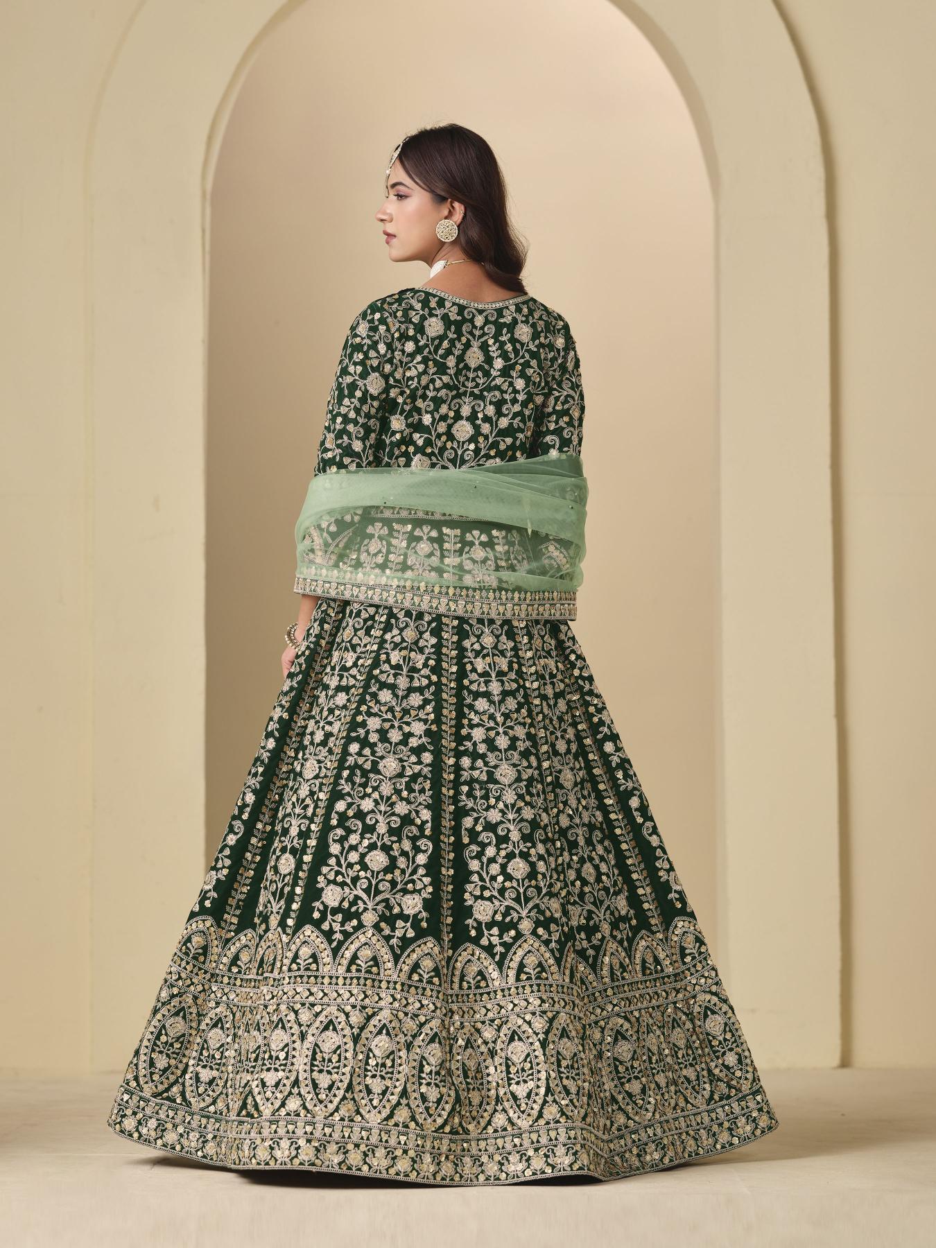 Green Velvet Designer Embroidered Anarkali Suit — alternate view