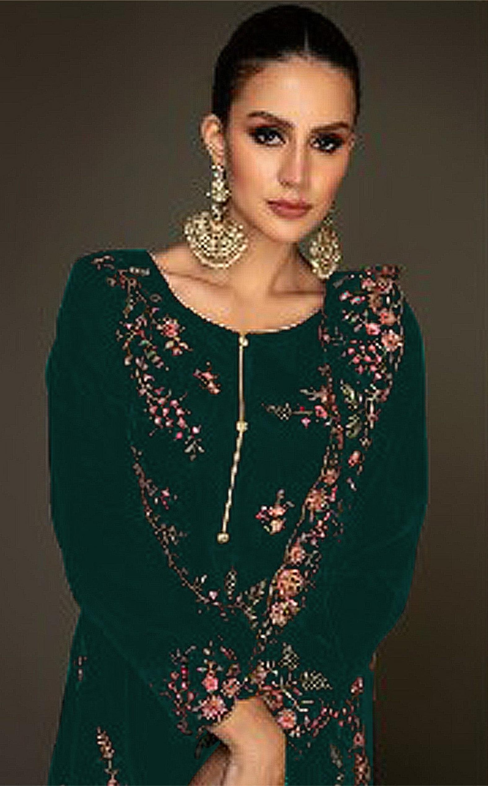 Green Velvet Embroidered Palazzo Suit — alternate view