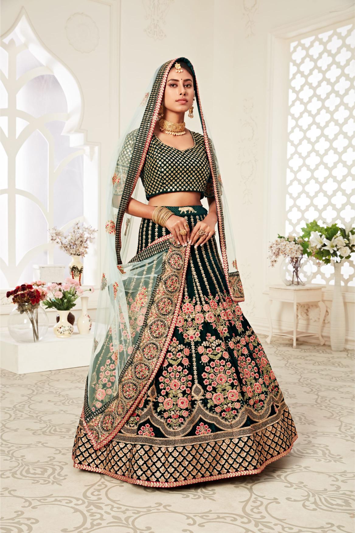 Green Velvet Lehenga Choli