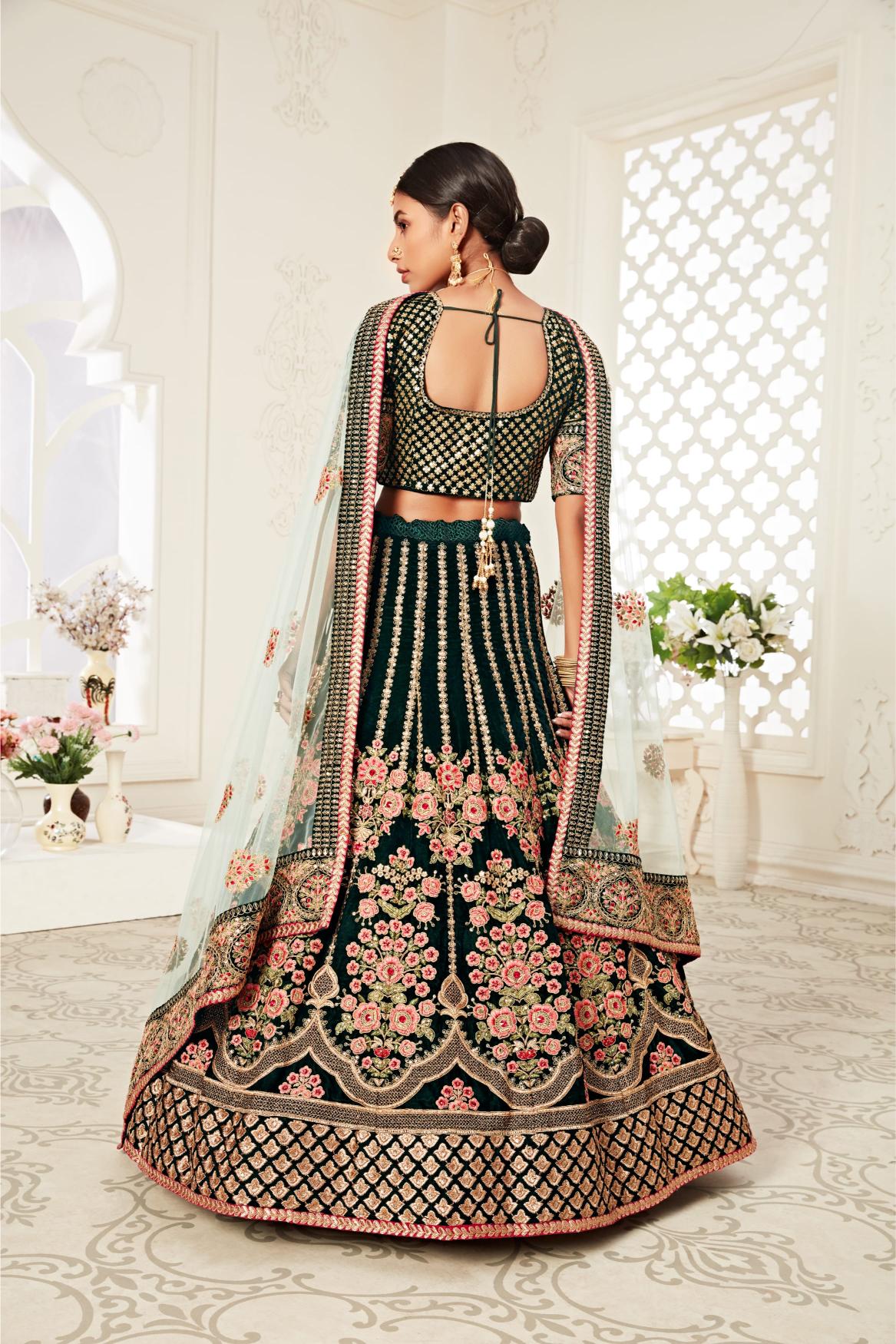 Green Velvet Lehenga Choli — alternate view