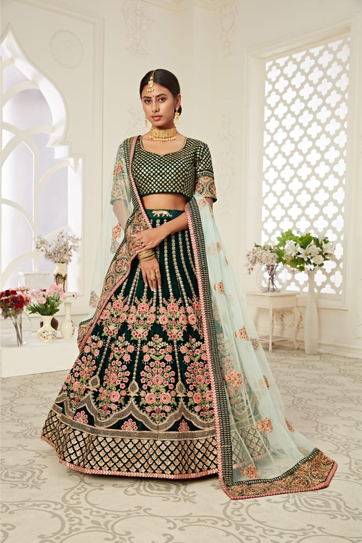 Green Velvet Lehenga Choli