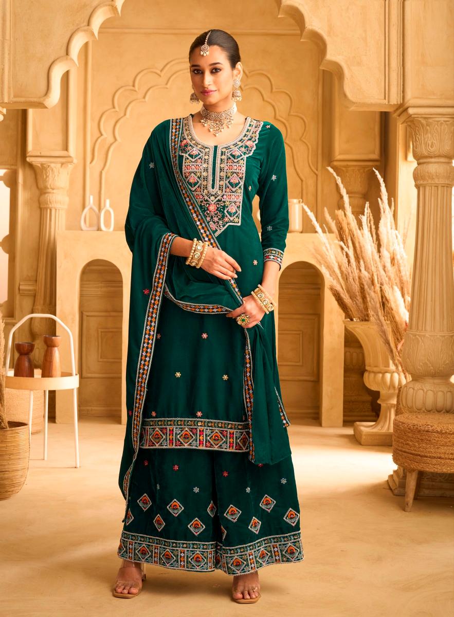 Green Velvet Palazzo Suit