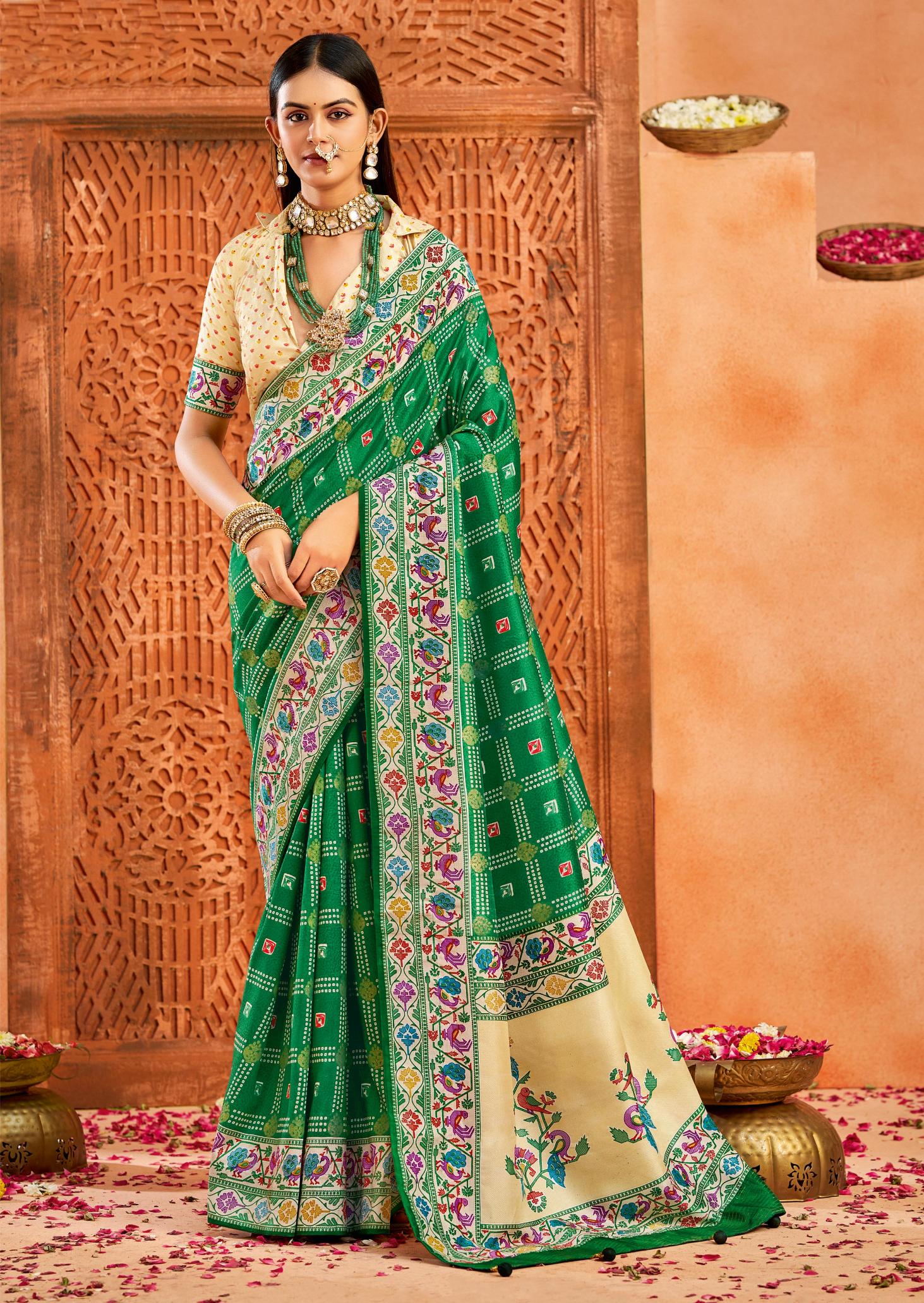 Green Velvet Tussar Silk Saree