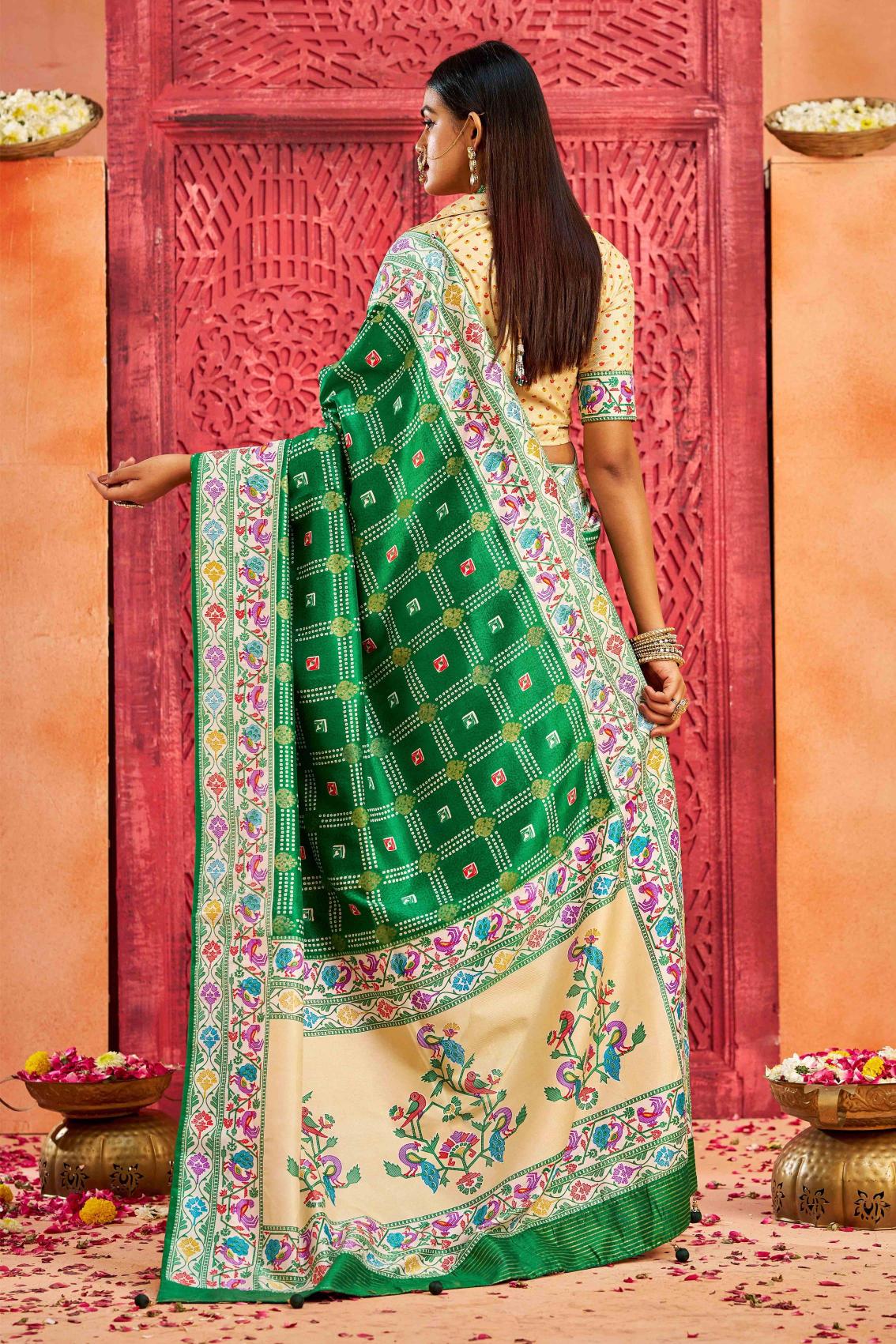 Green Velvet Tussar Silk Saree — alternate view
