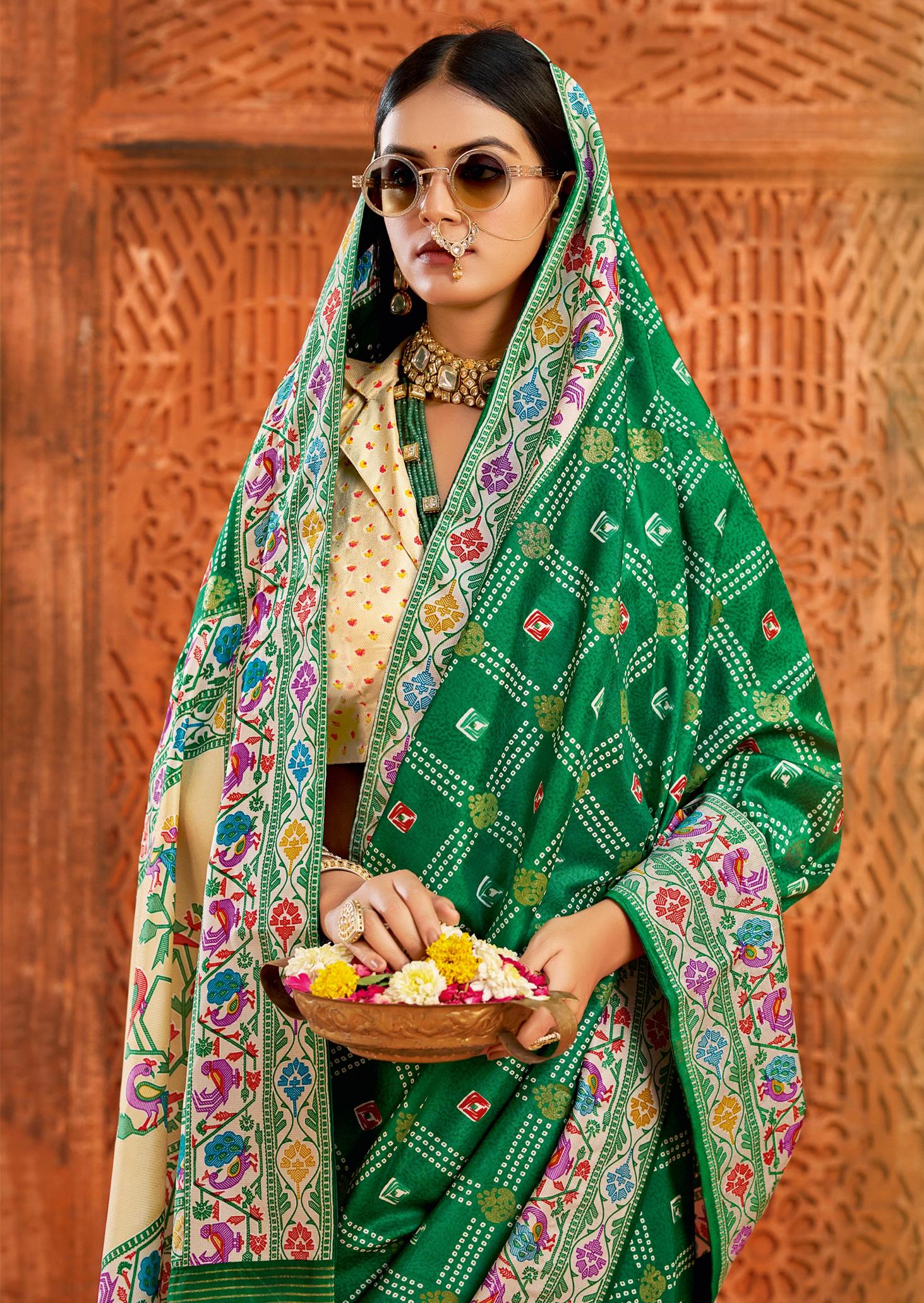 Green Velvet Tussar Silk Saree