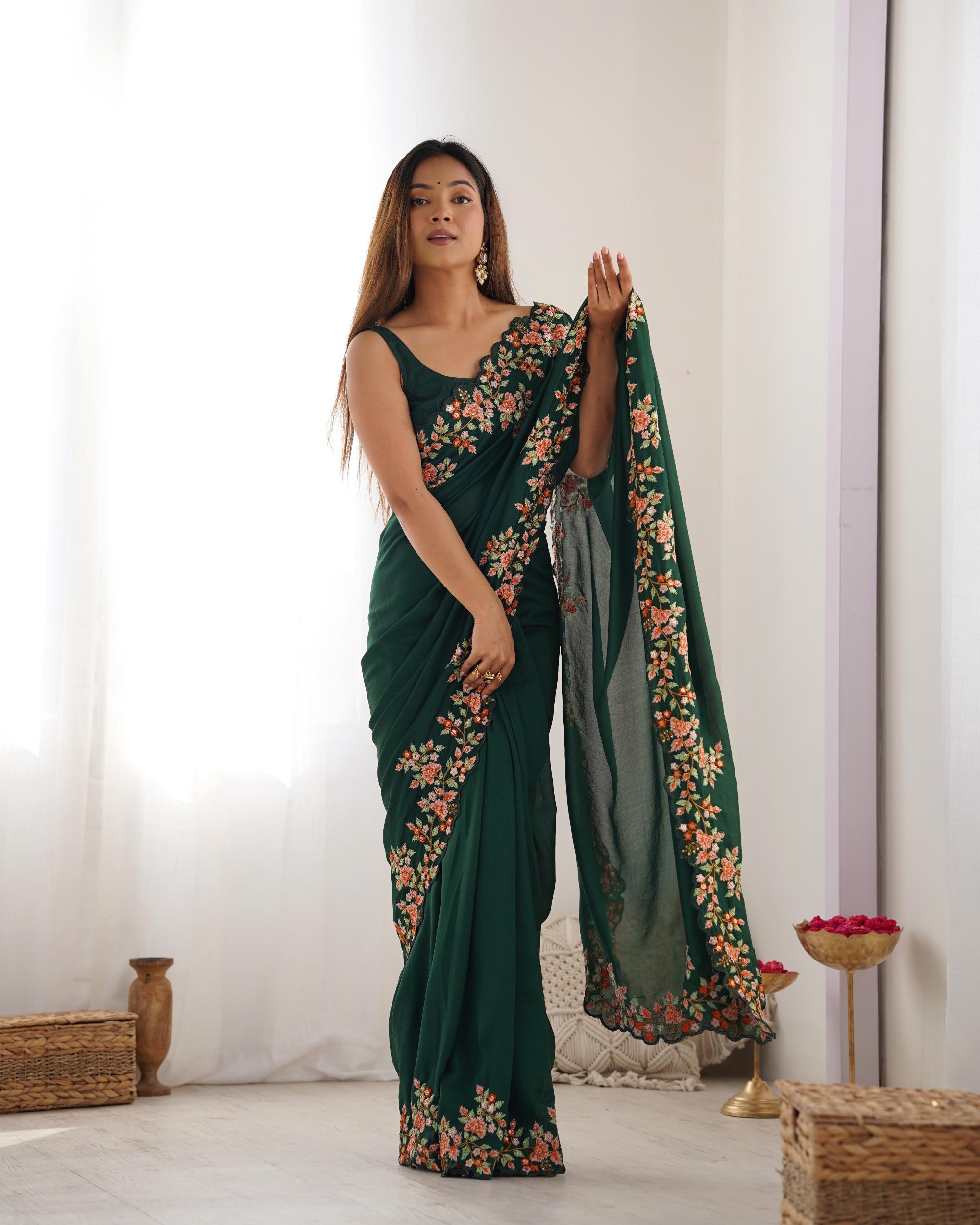 Green Vichitra Silk Saree