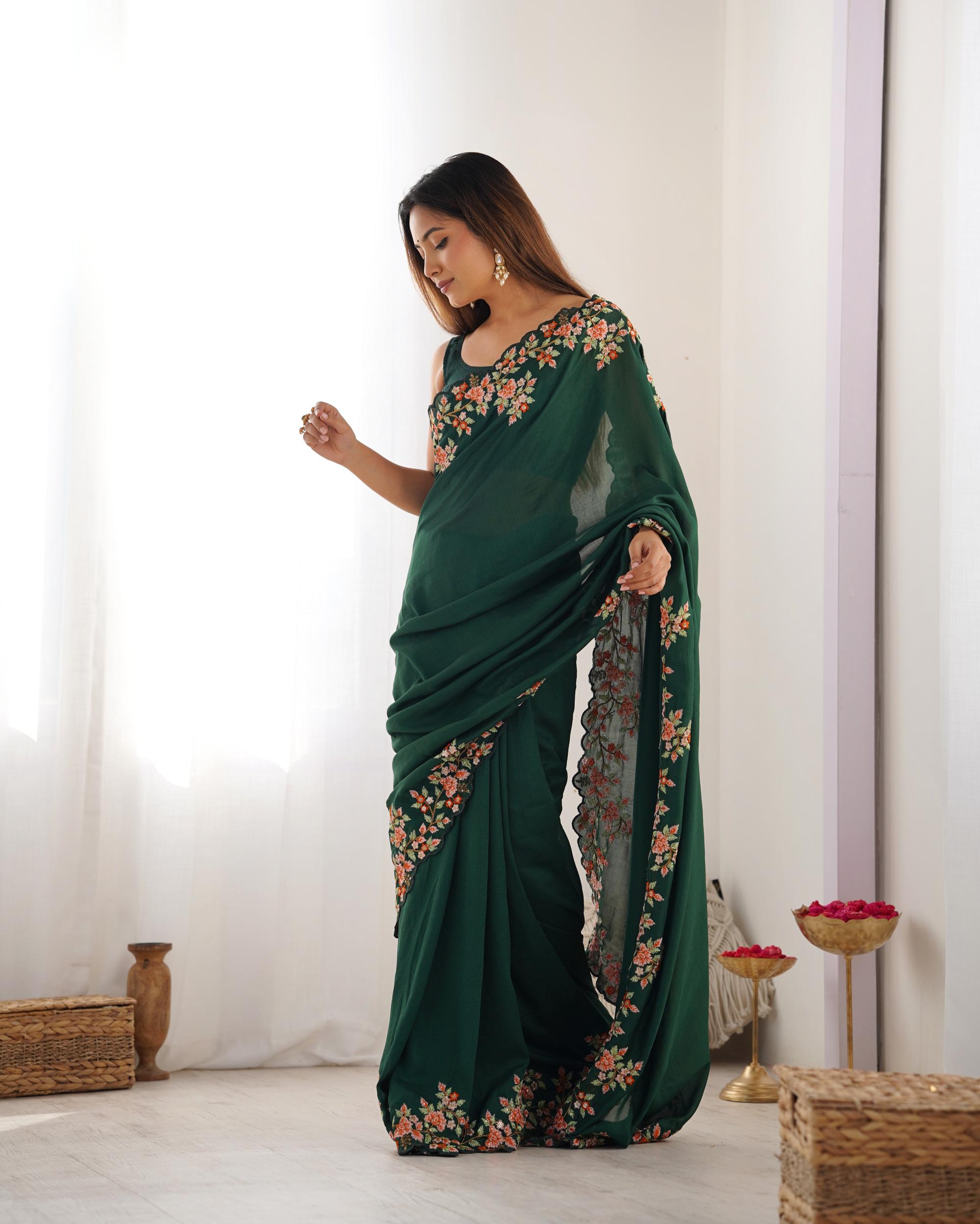 Green Vichitra Silk Saree — alternate view