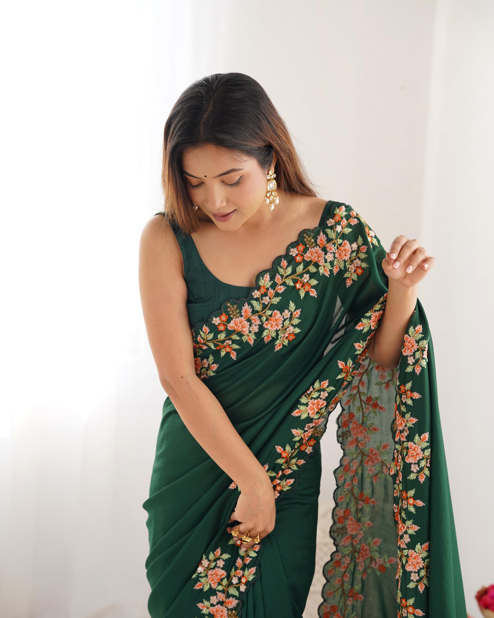 Green Vichitra Silk Saree