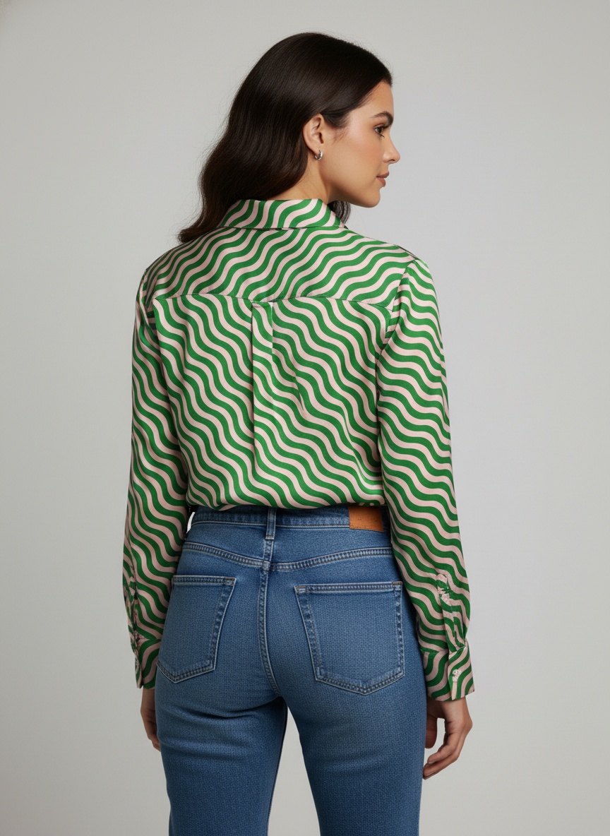 Green Wave Printed Crepe Casual Shirt — alternate view