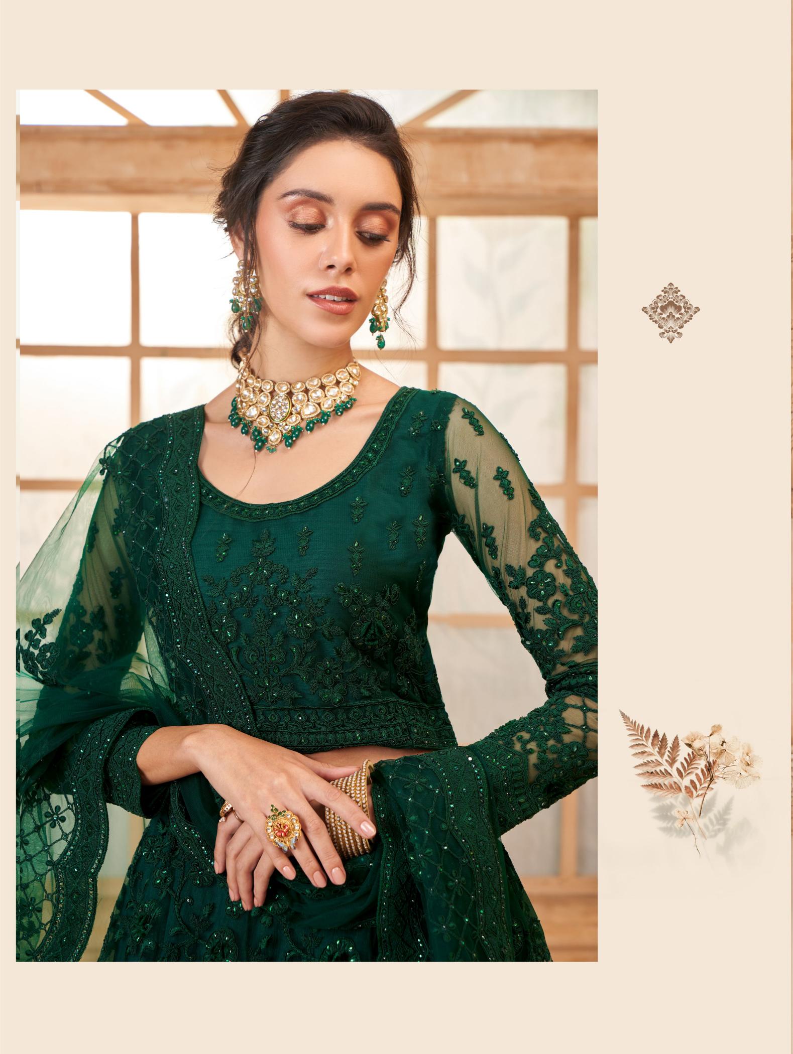 Green Wedding Designer Soft Net Lehenga — alternate view