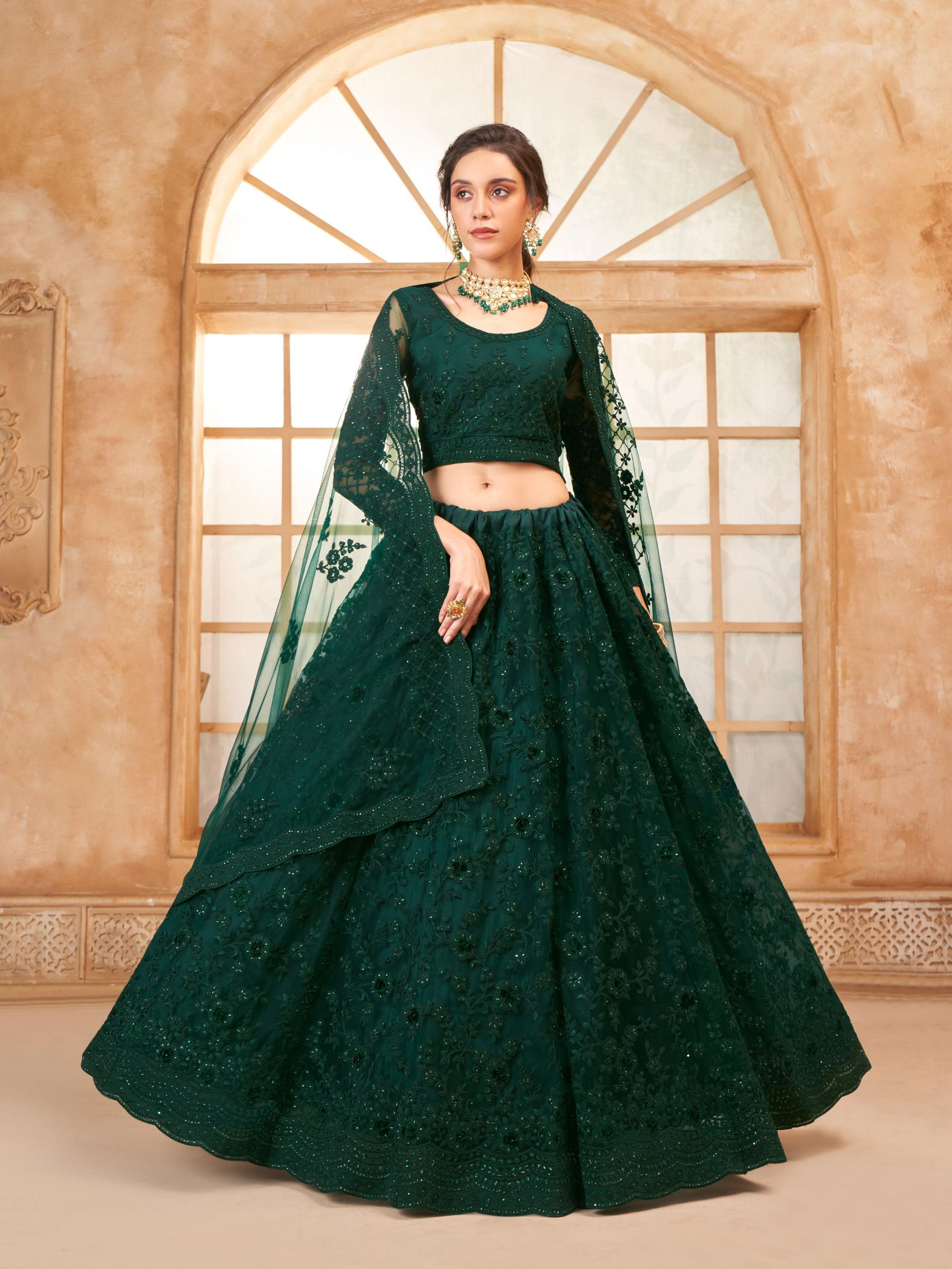 Green Wedding Designer Soft Net Lehenga