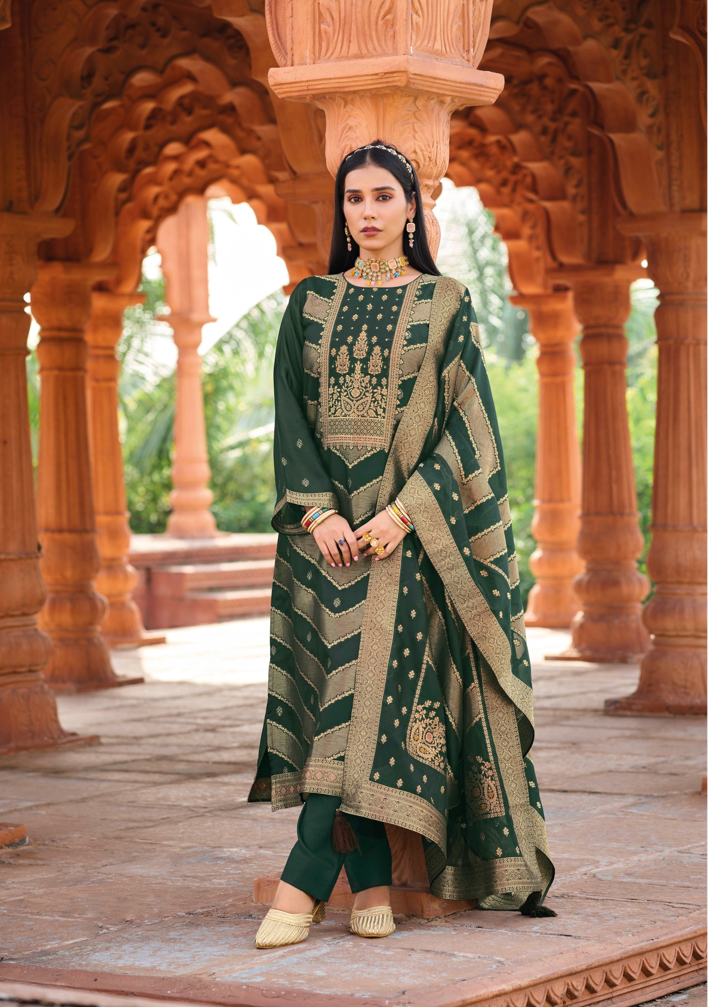 Green Woven Banglori Silk Salwar Suit