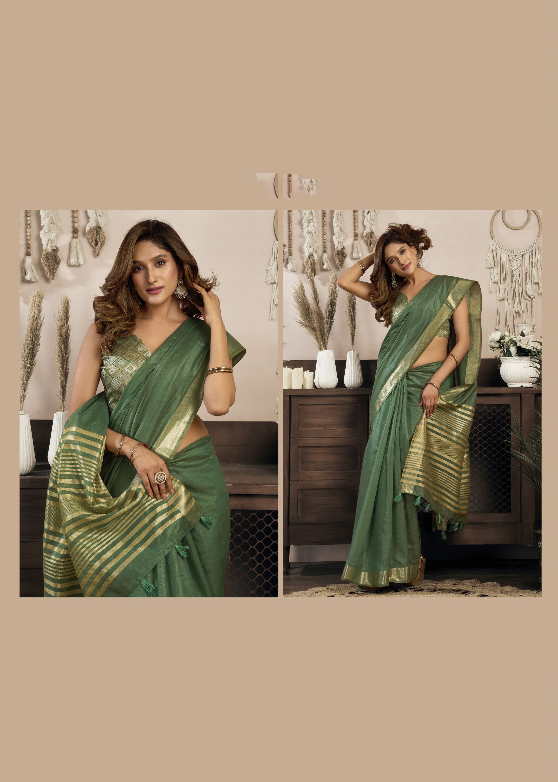 Green Woven Designer Khadi Cotton Saree — alternate view