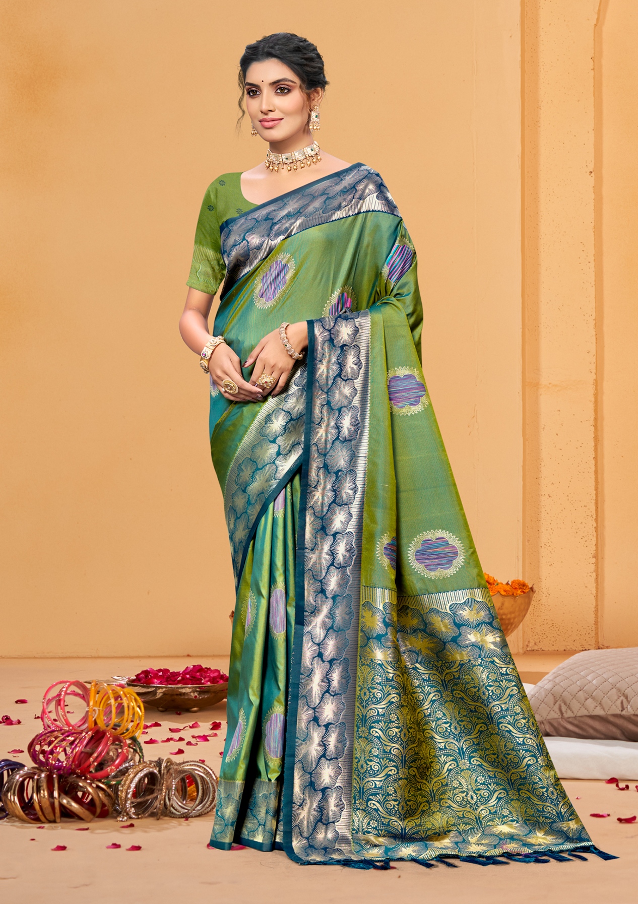 Green Woven Designer Soft Silk Saree