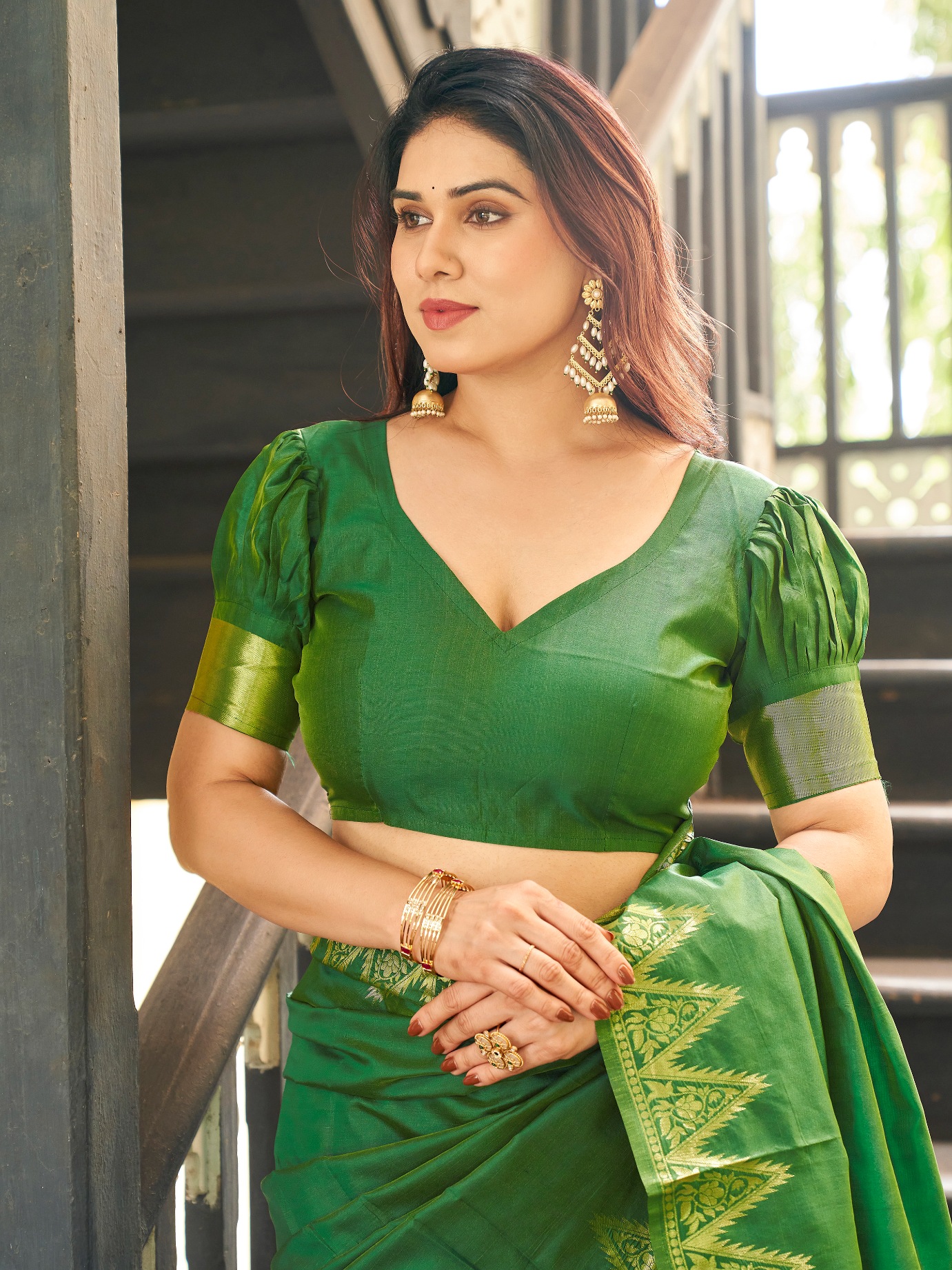 Green Woven Gold Zari Banarasi Raw Silk Saree