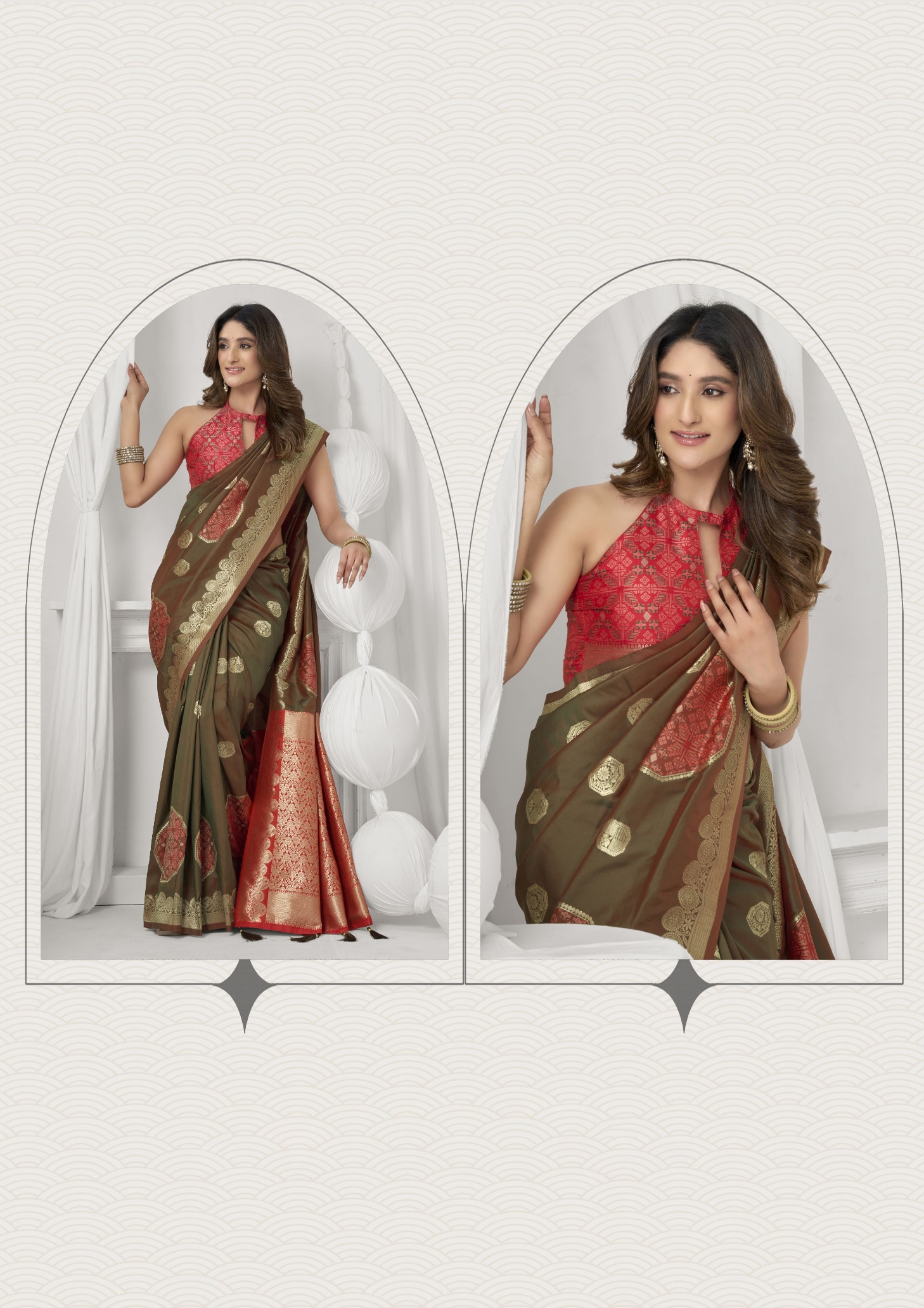 Green Woven Jacquard Soft Silk Saree — alternate view