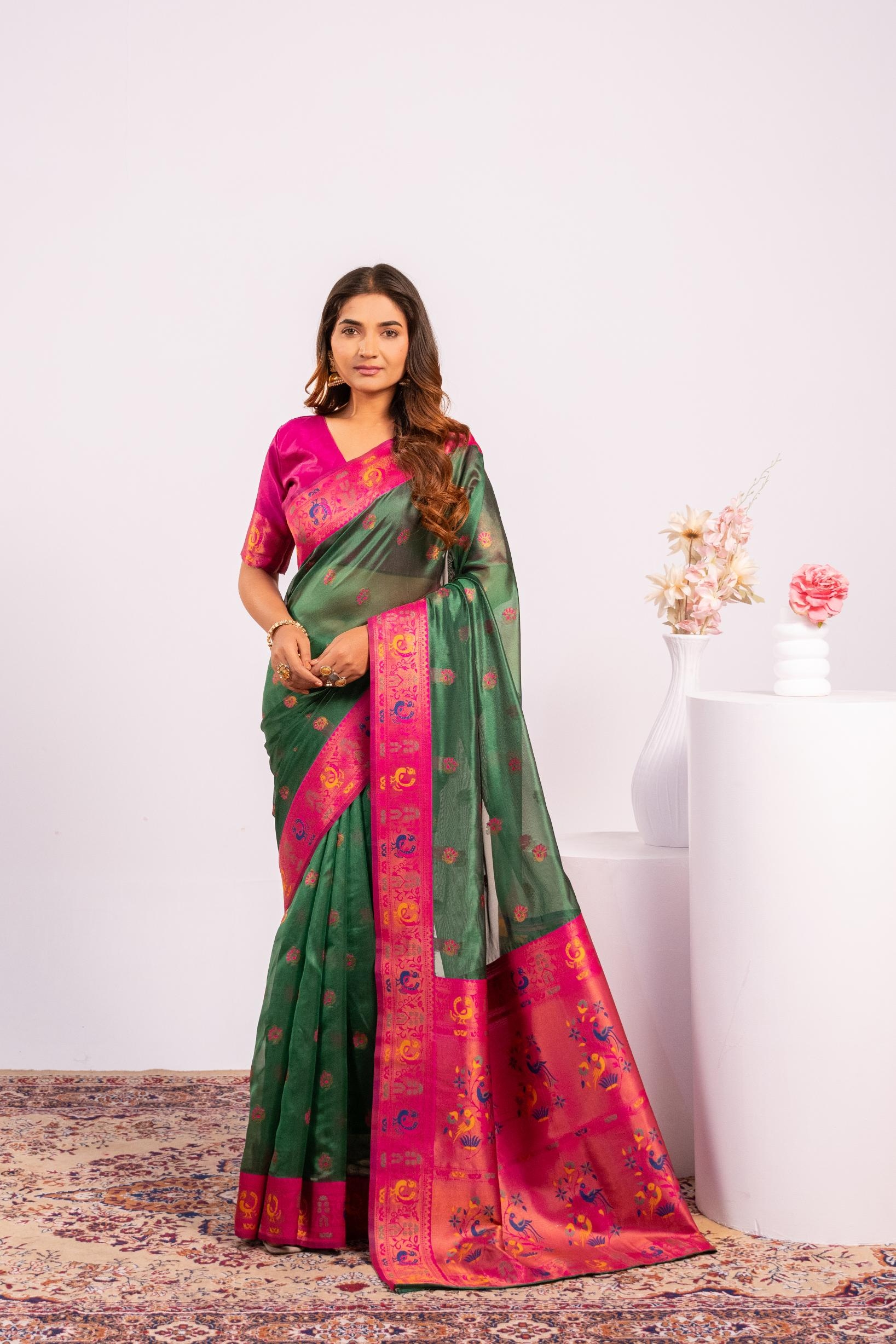 Green Woven Paithani Tissue Silk Saree