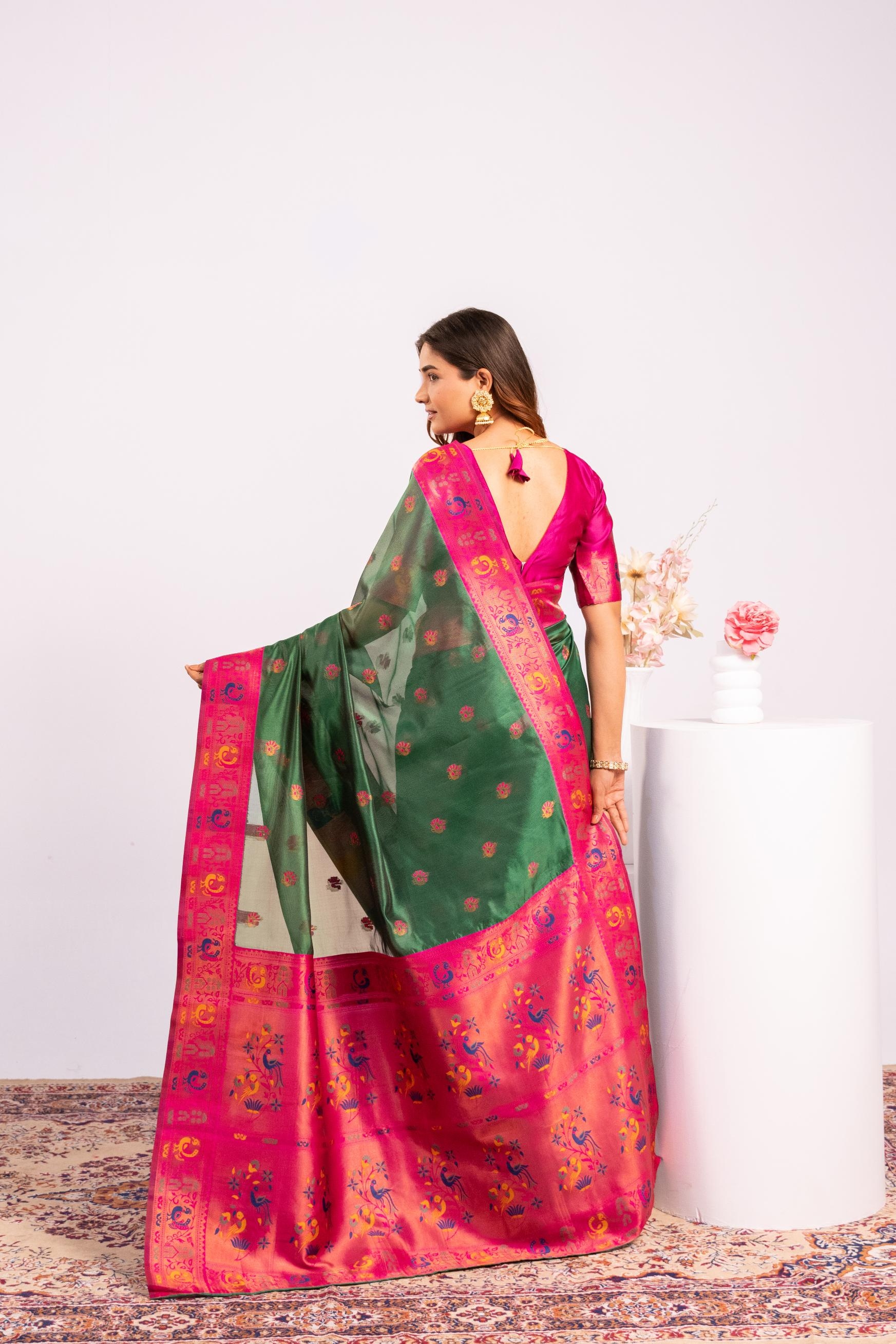 Green Woven Paithani Tissue Silk Saree — alternate view