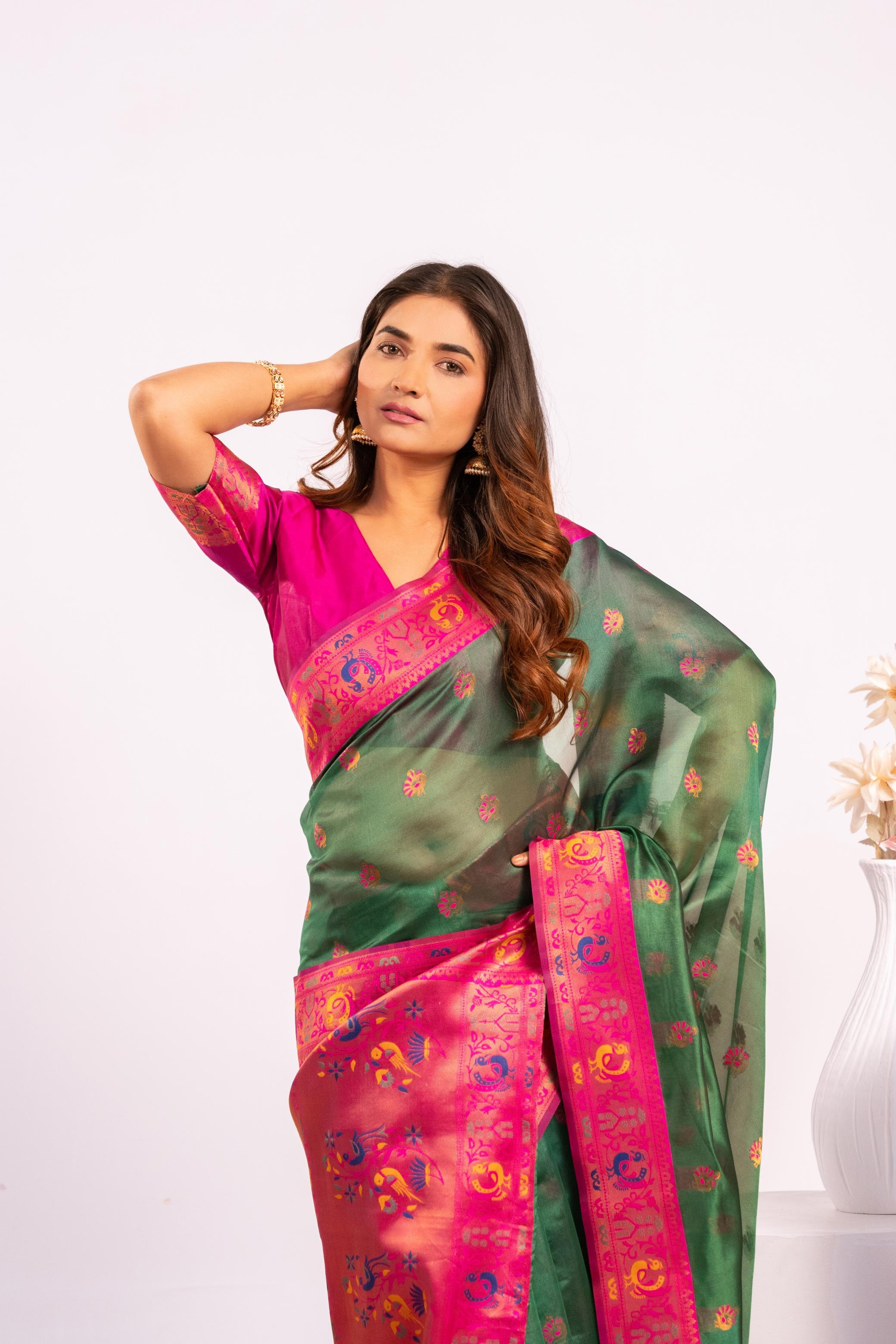 Green Woven Paithani Tissue Silk Saree