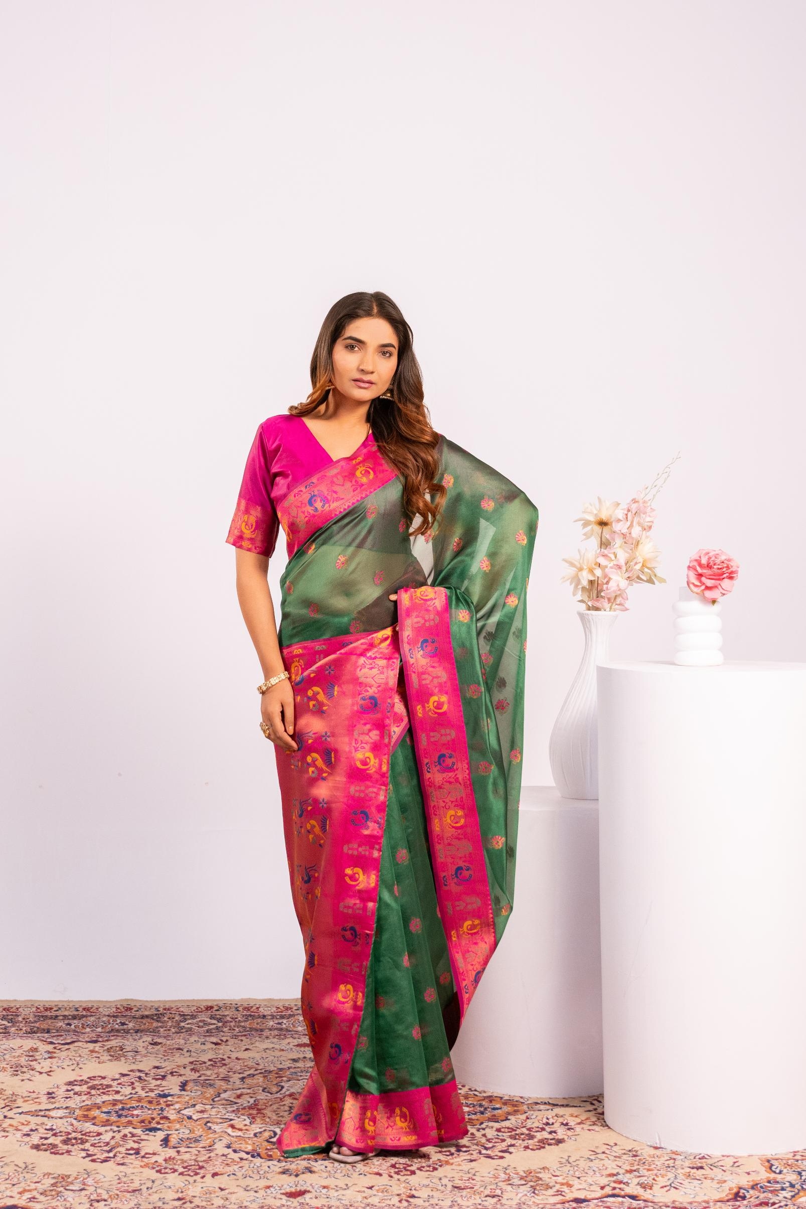 Green Woven Paithani Tissue Silk Saree