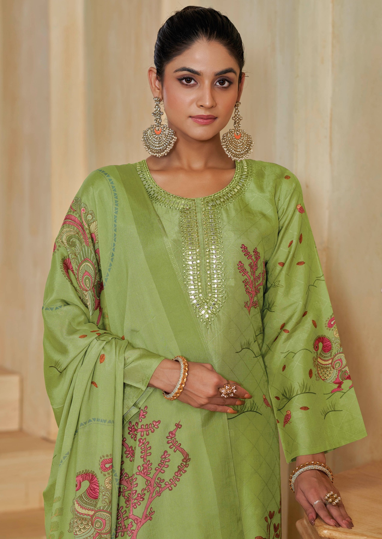 Green Woven Silk Salwar Suit