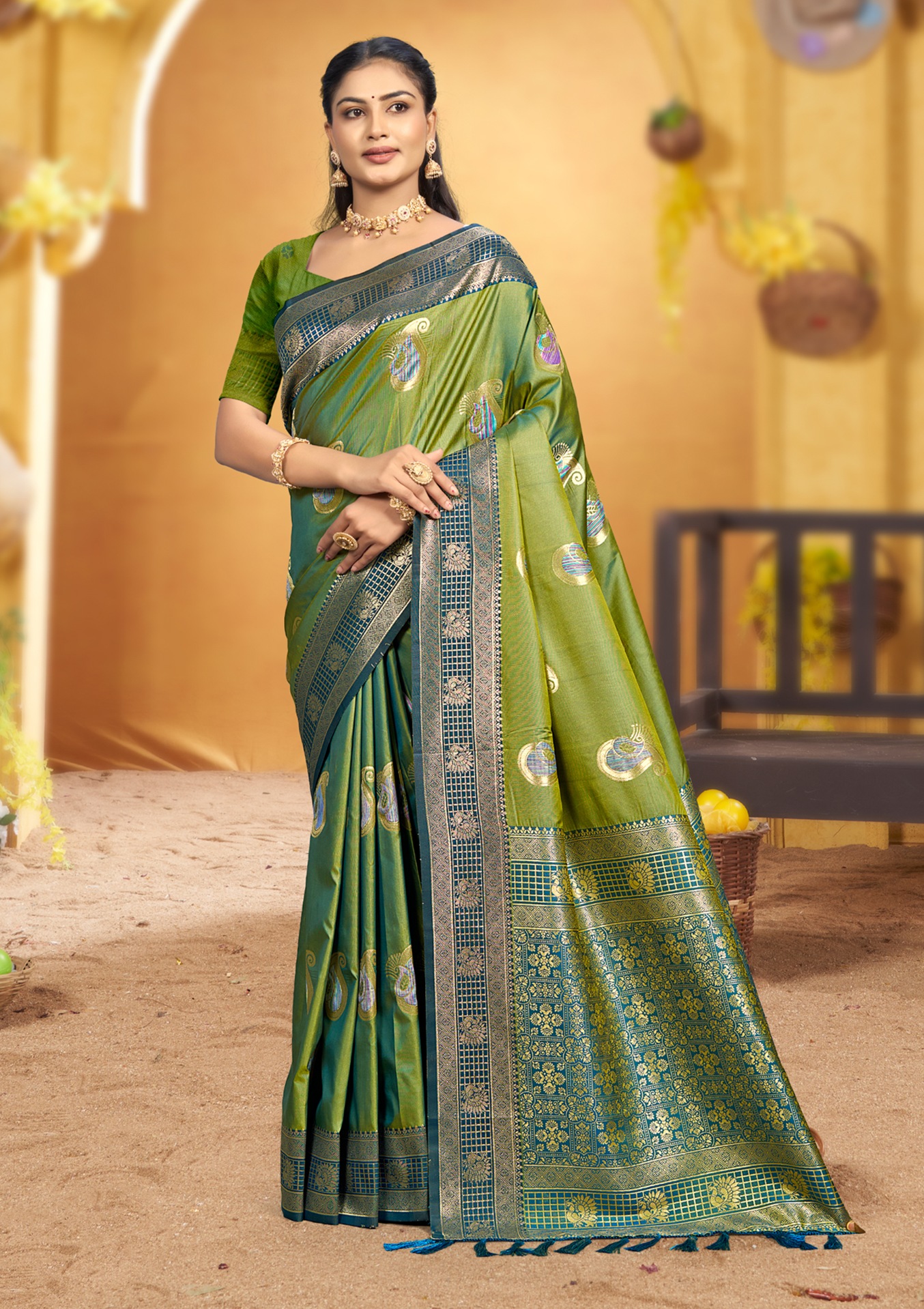 Green Woven Soft Silk Saree
